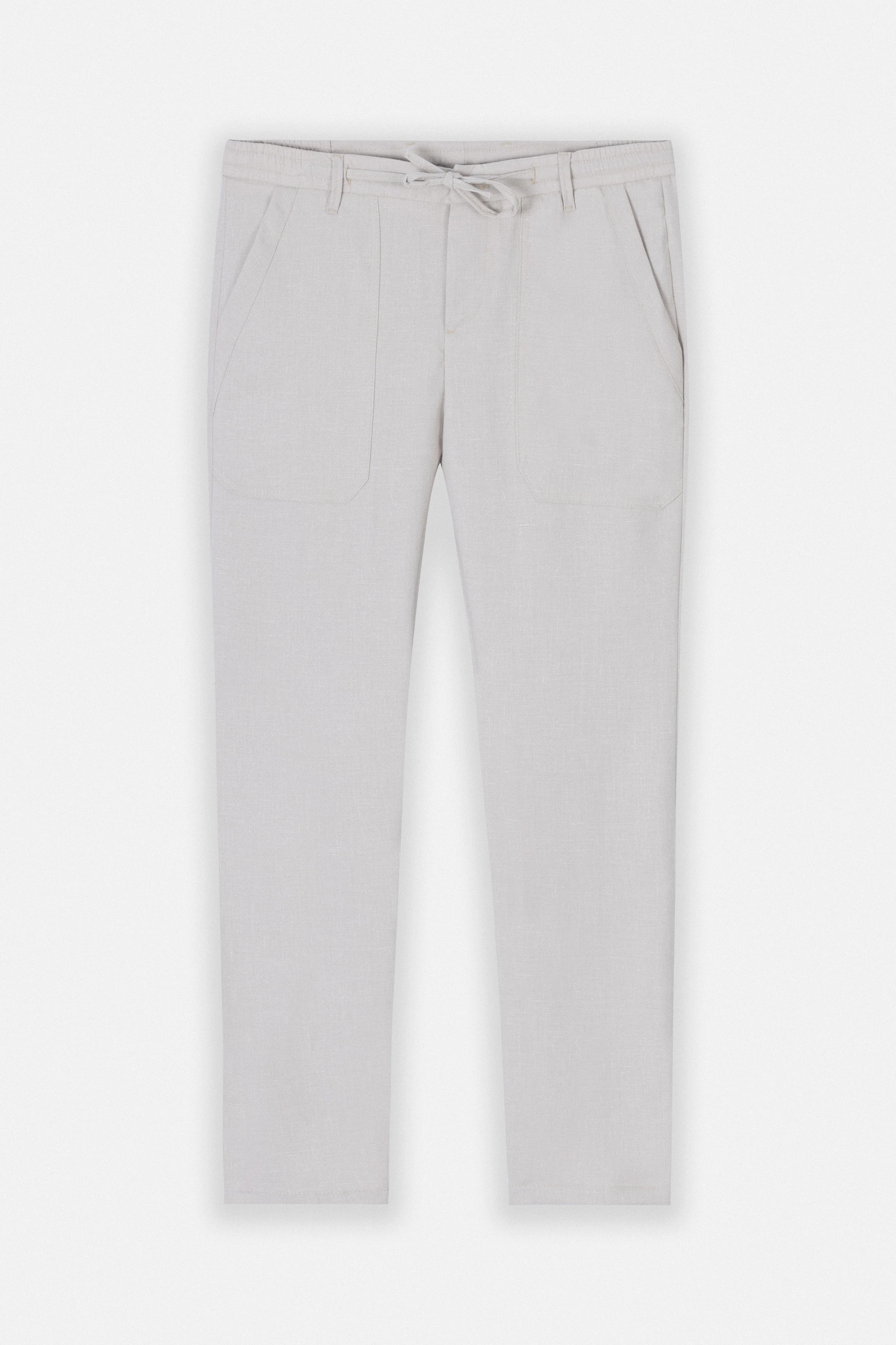 Laced-Up Beige Linen Look casual pants