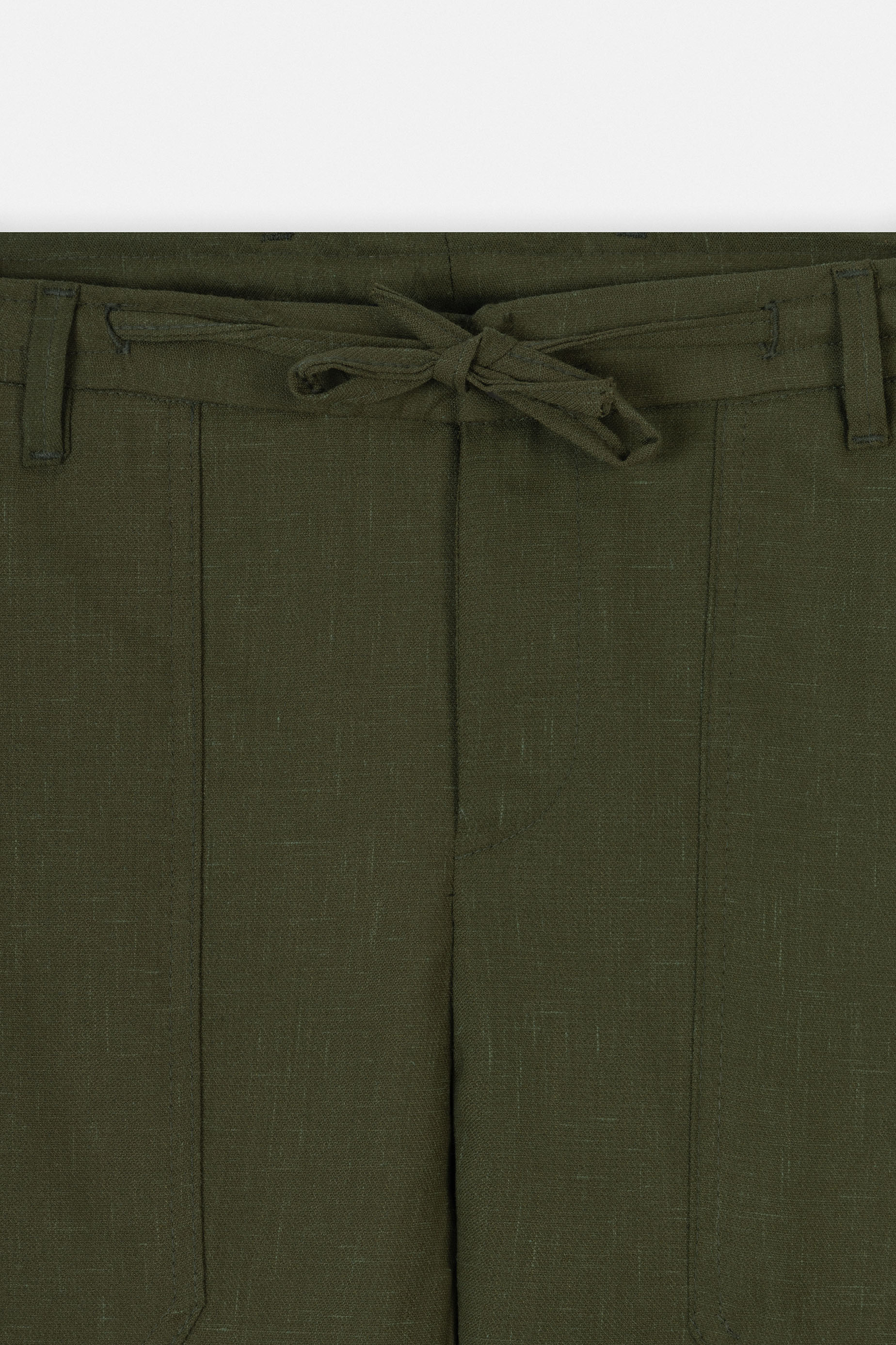 Laced-Up Dark Green Linen Look casual pants - Image 2