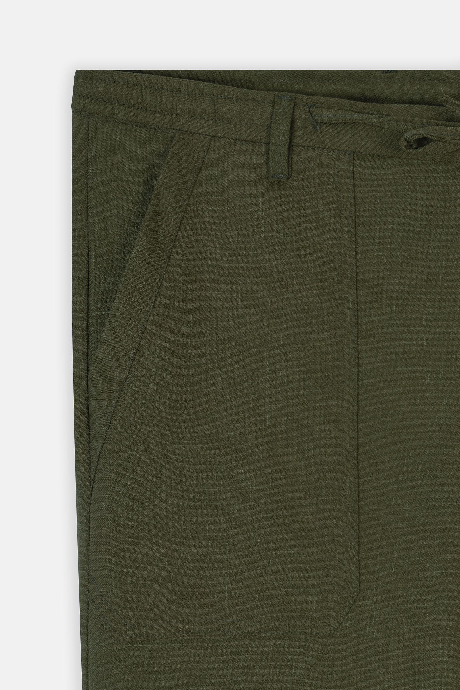 Laced-Up Dark Green Linen Look casual pants - Image 3