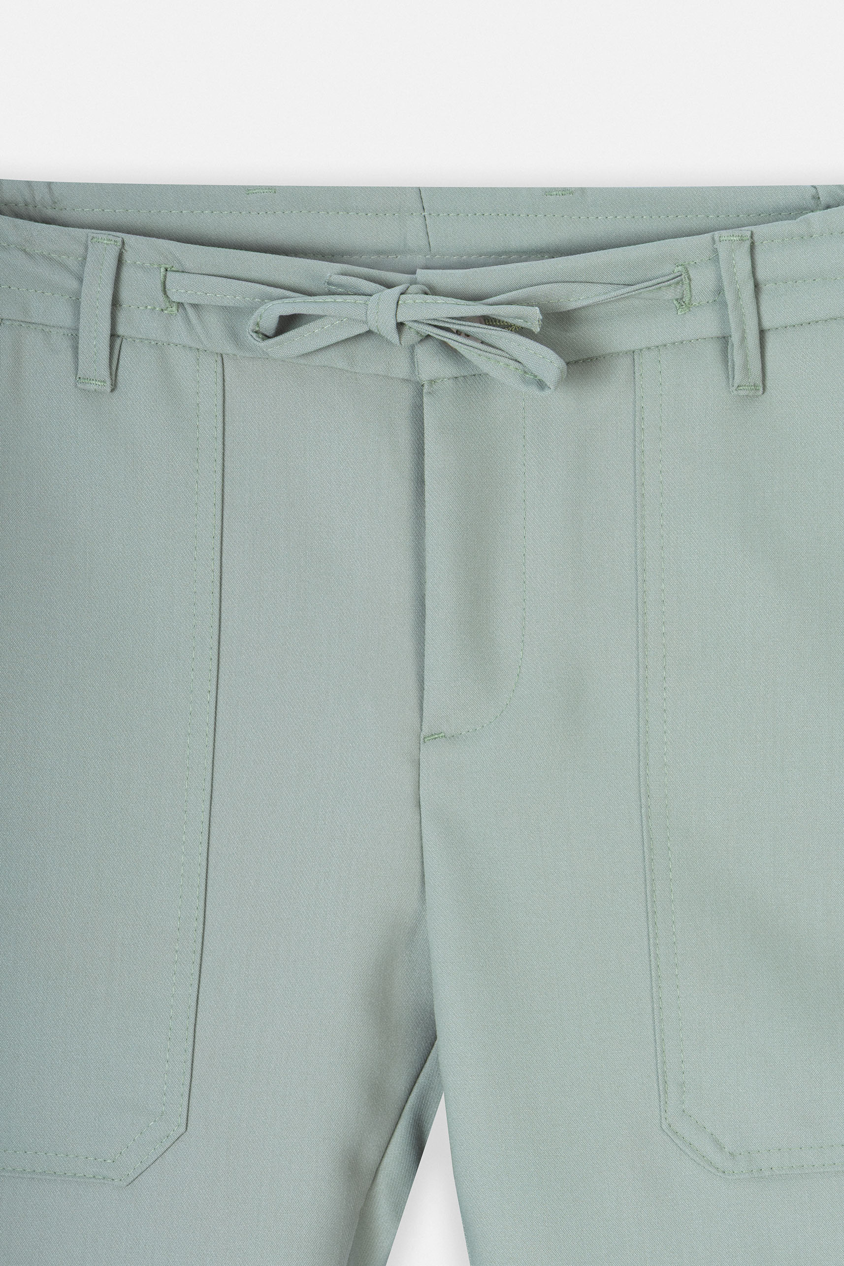 Laced-Up Green Linen Look casual pants - Image 2