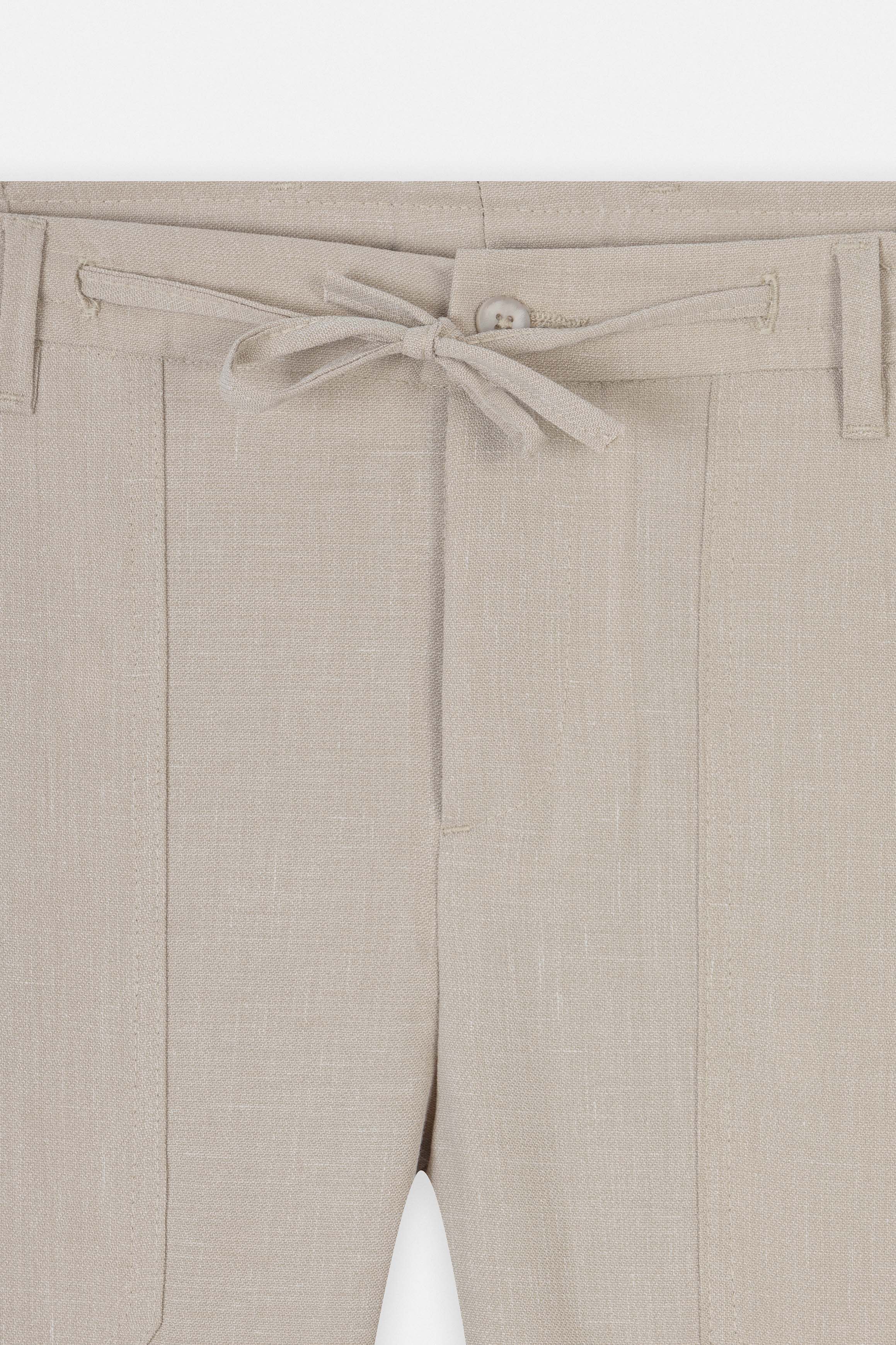 Laced-Up Light Beige Linen Look casual pants - Image 2