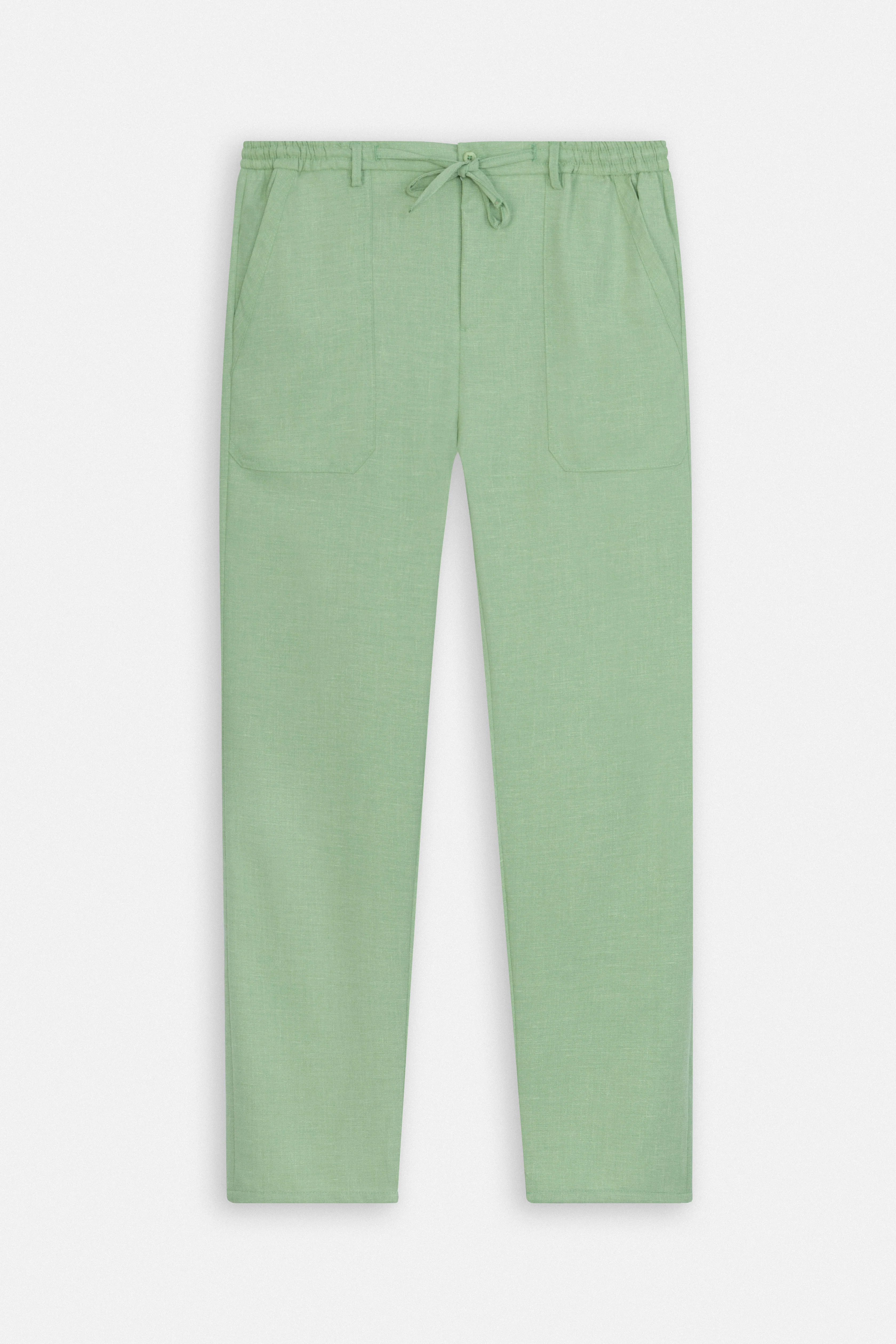 Laced-Up Light Green Linen Look casual pants-(Big size)