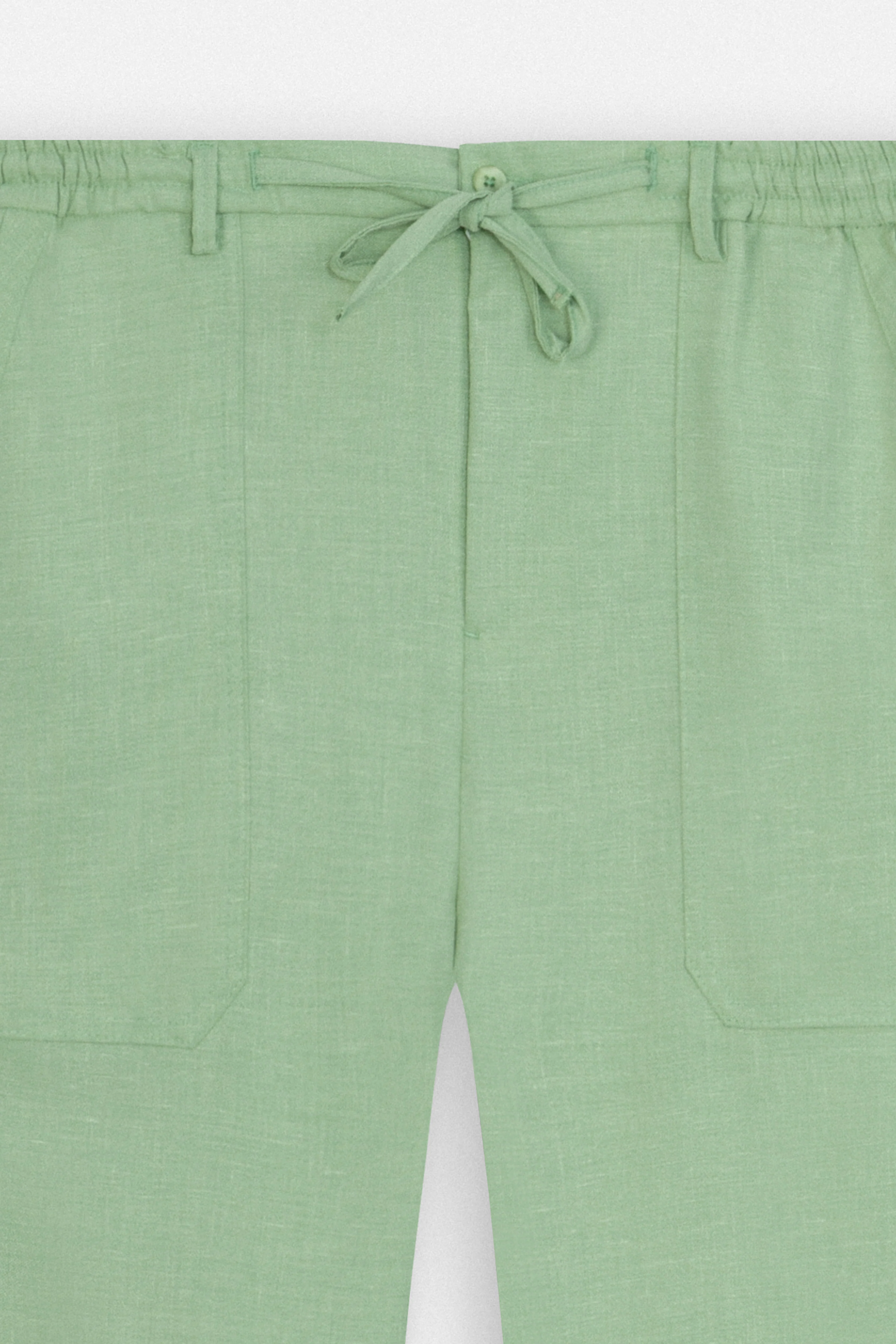 Laced-Up Light Green Linen Look casual pants-(Big size) - Image 2