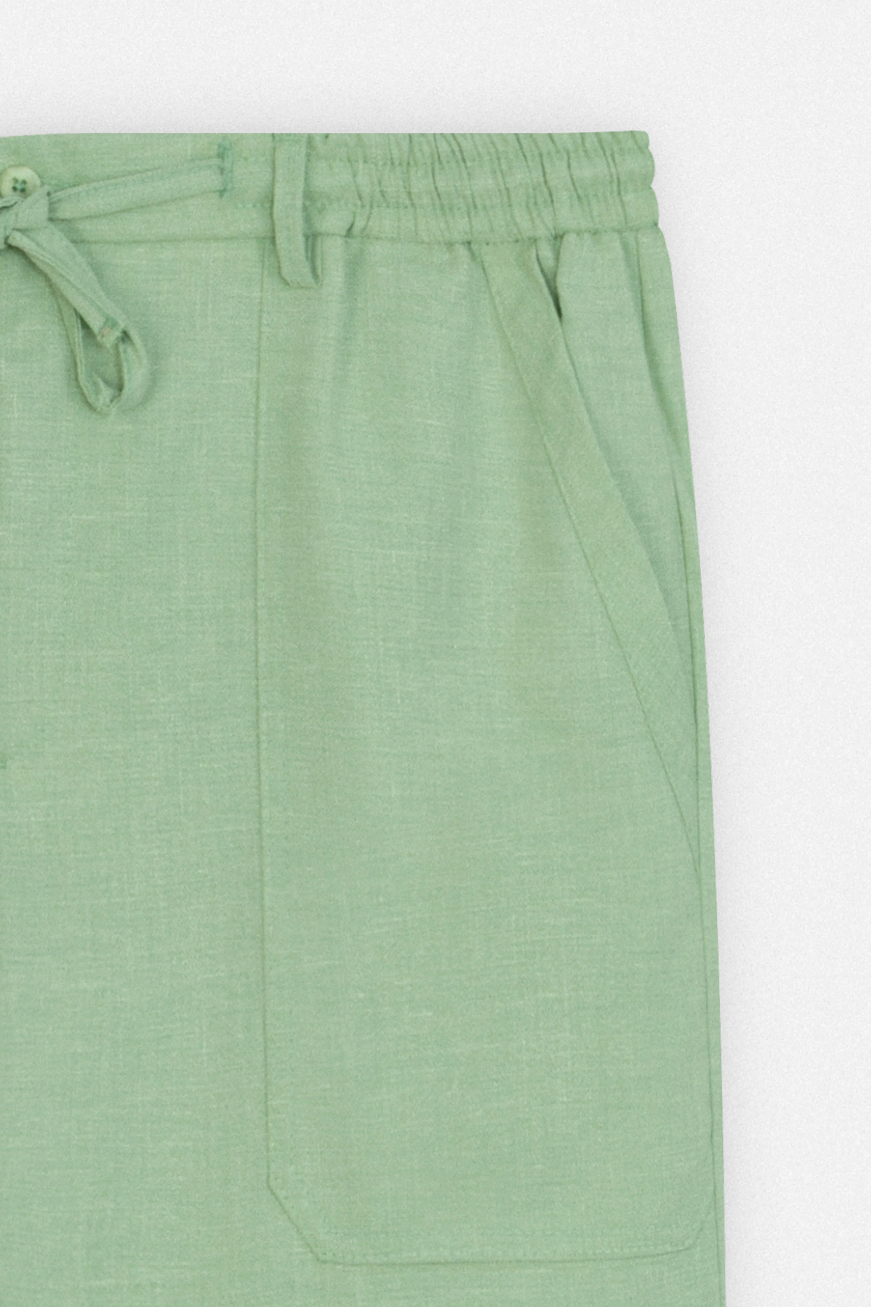 Laced-Up Light Green Linen Look casual pants-(Big size) - Image 3