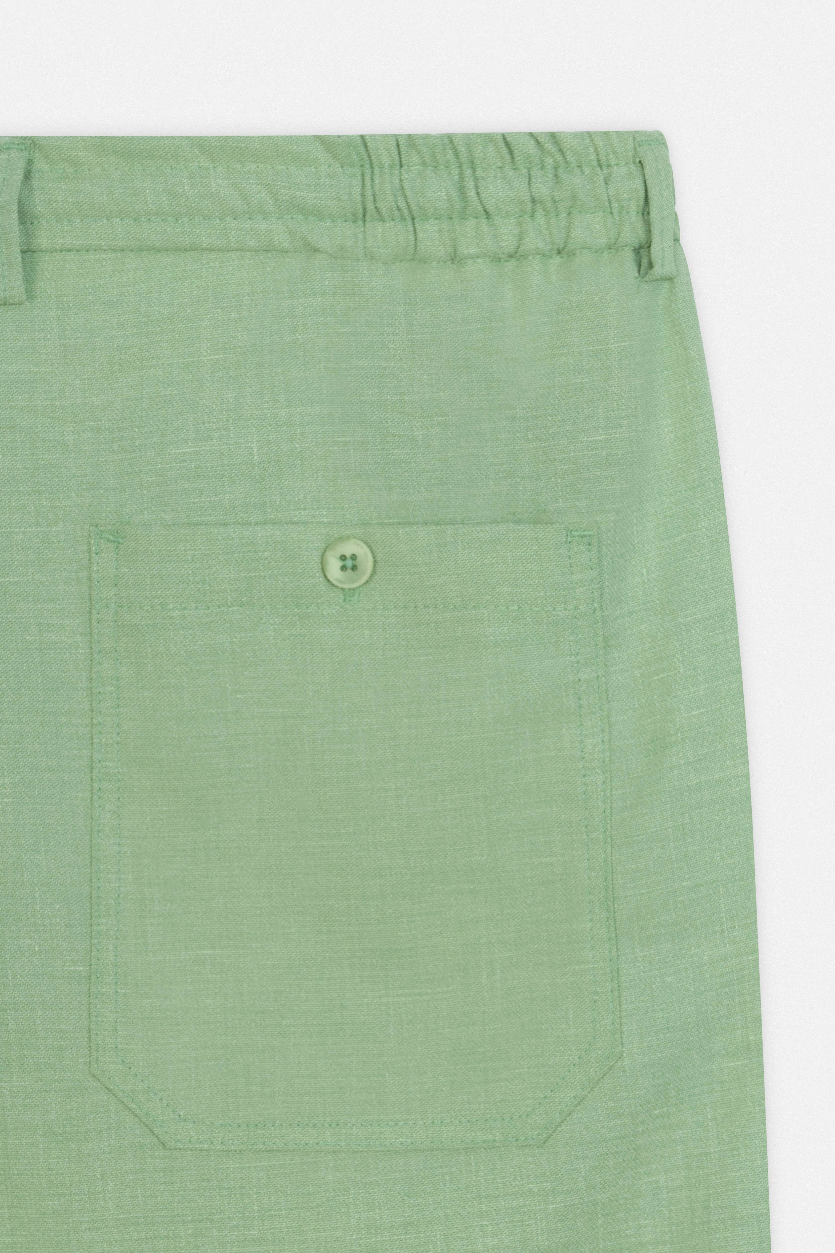 Laced-Up Light Green Linen Look casual pants-(Big size) - Image 4