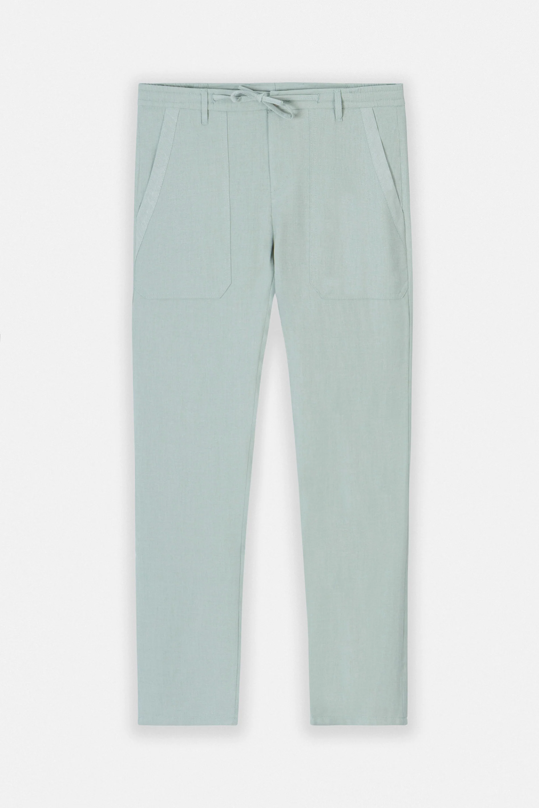 Laced-Up Mint Linen Look casual pants