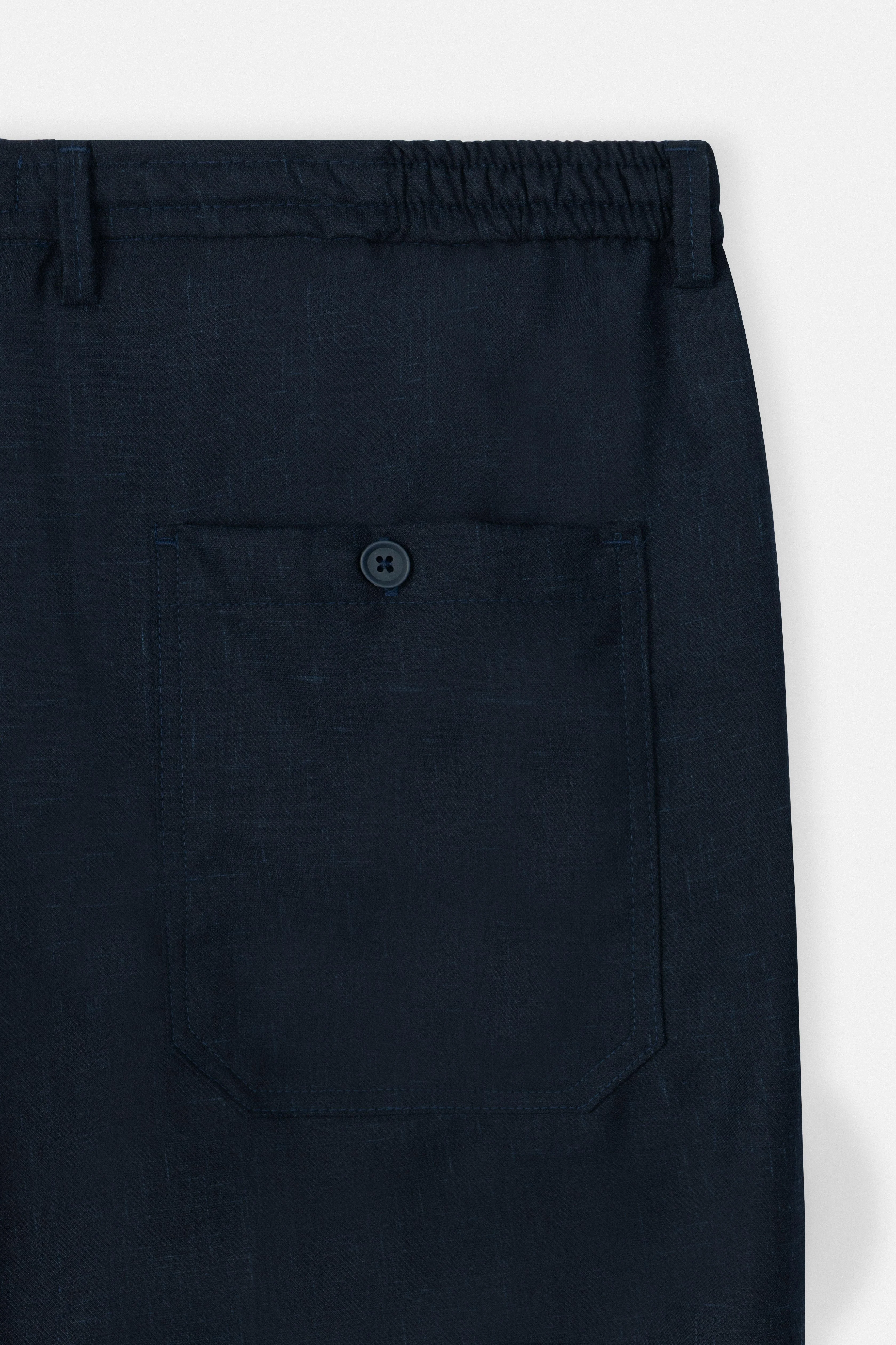 Laced-Up Navy Linen Look casual pants-(Big size) - Image 4