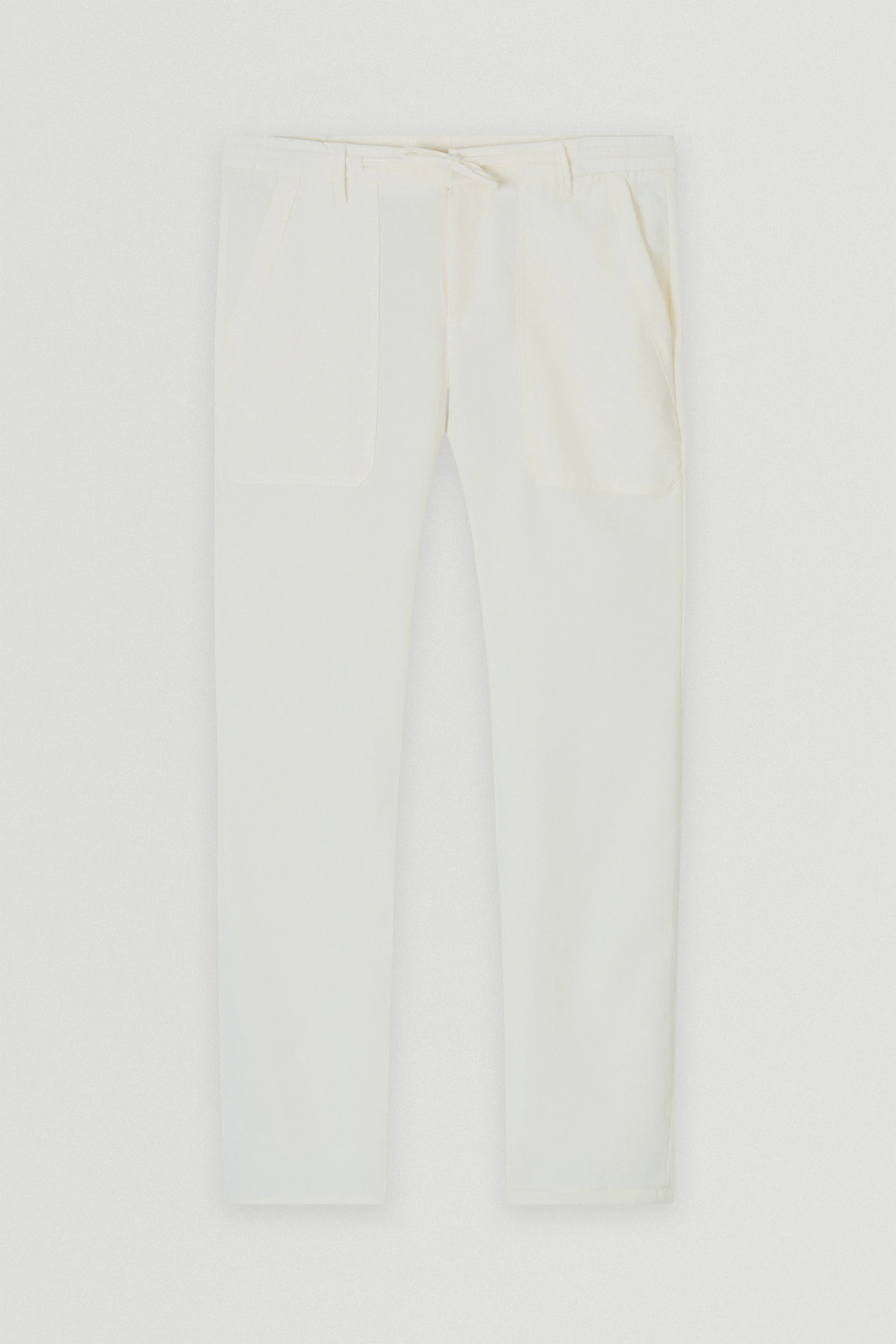 Laced-Up off White Linen Look casual pants