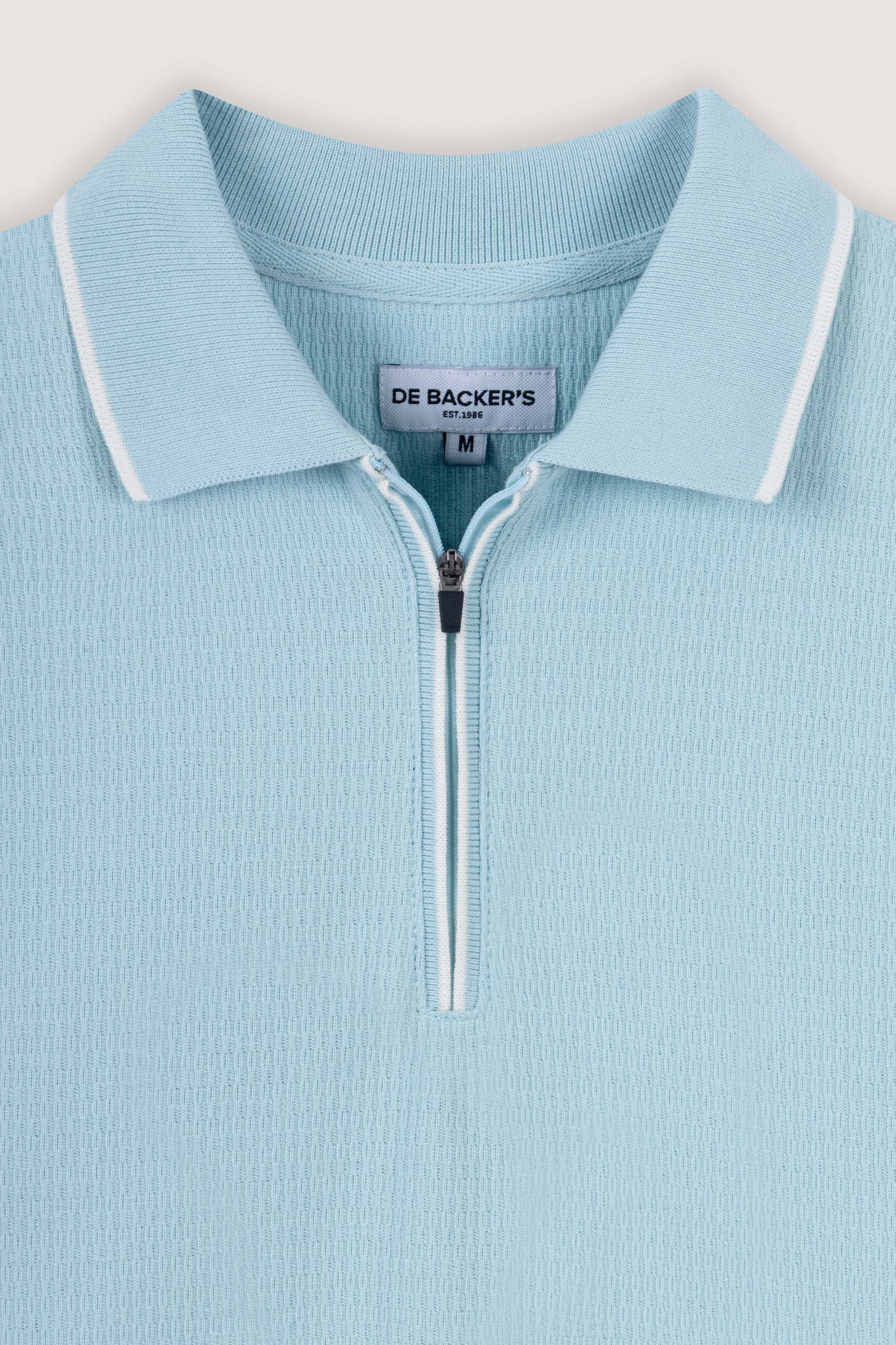 Light Blue Jacquard Zip-Up Polo - Image 2