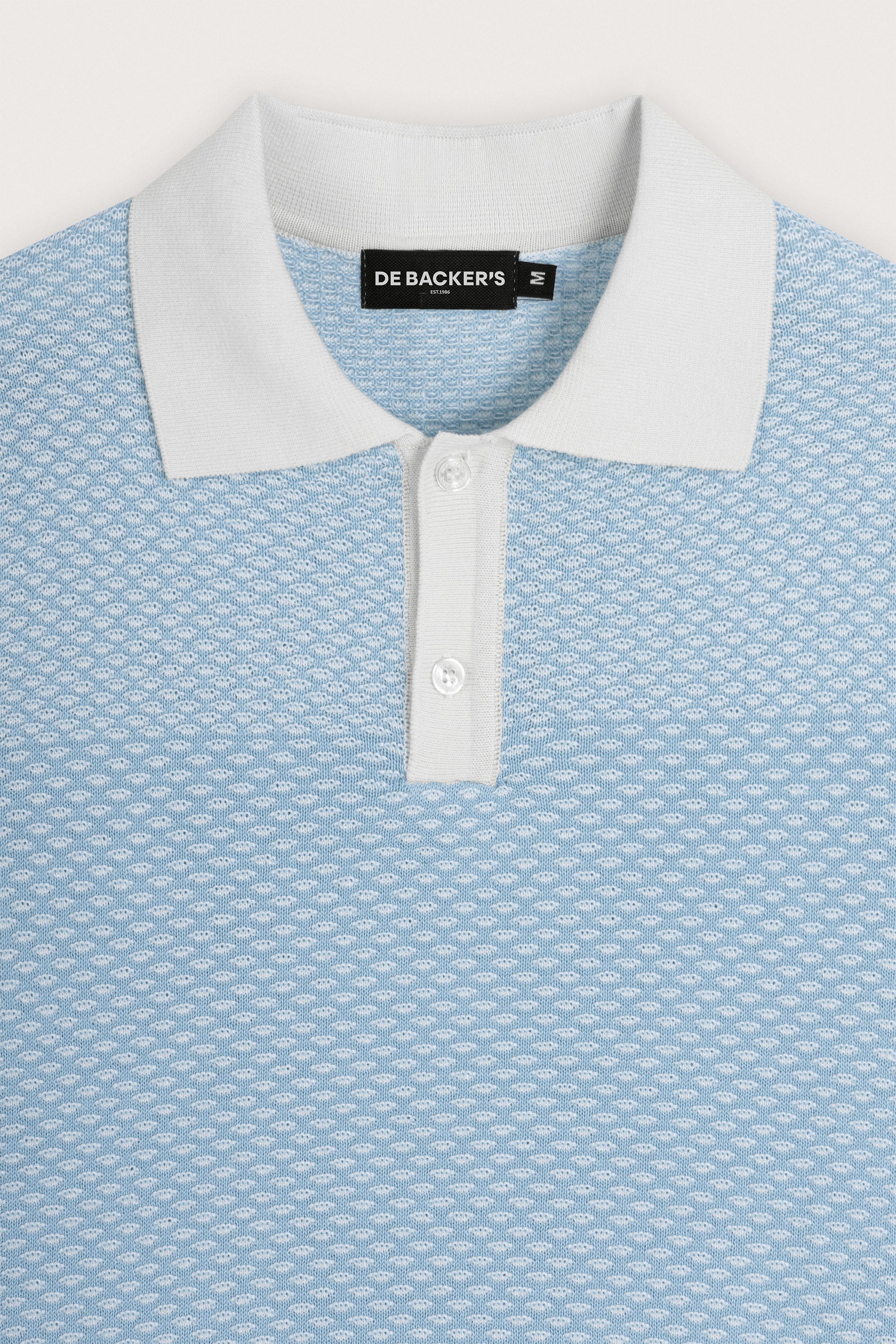 Light Blue Knitted Jacquard Polo T-Shirt - Image 2