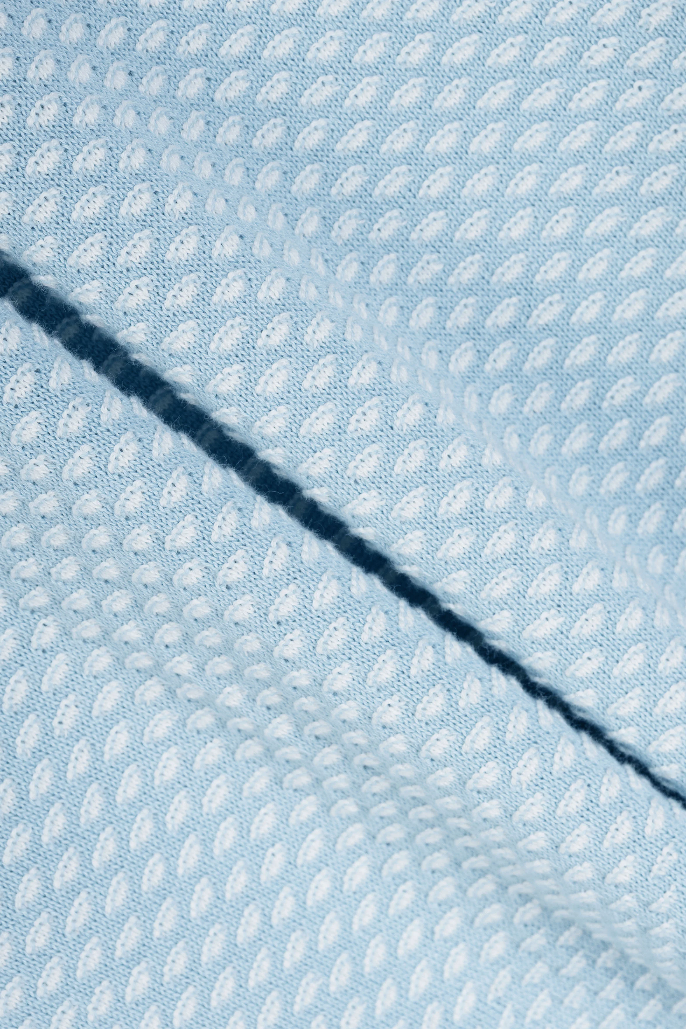 Light Blue Knitted Jacquard Polo T-Shirt - Image 4