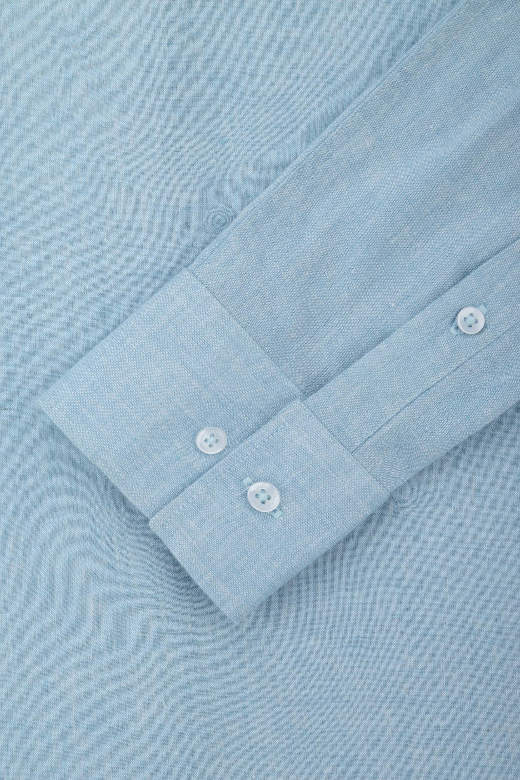 Light Blue Linen Blend Smart Casual Shirt - Image 3