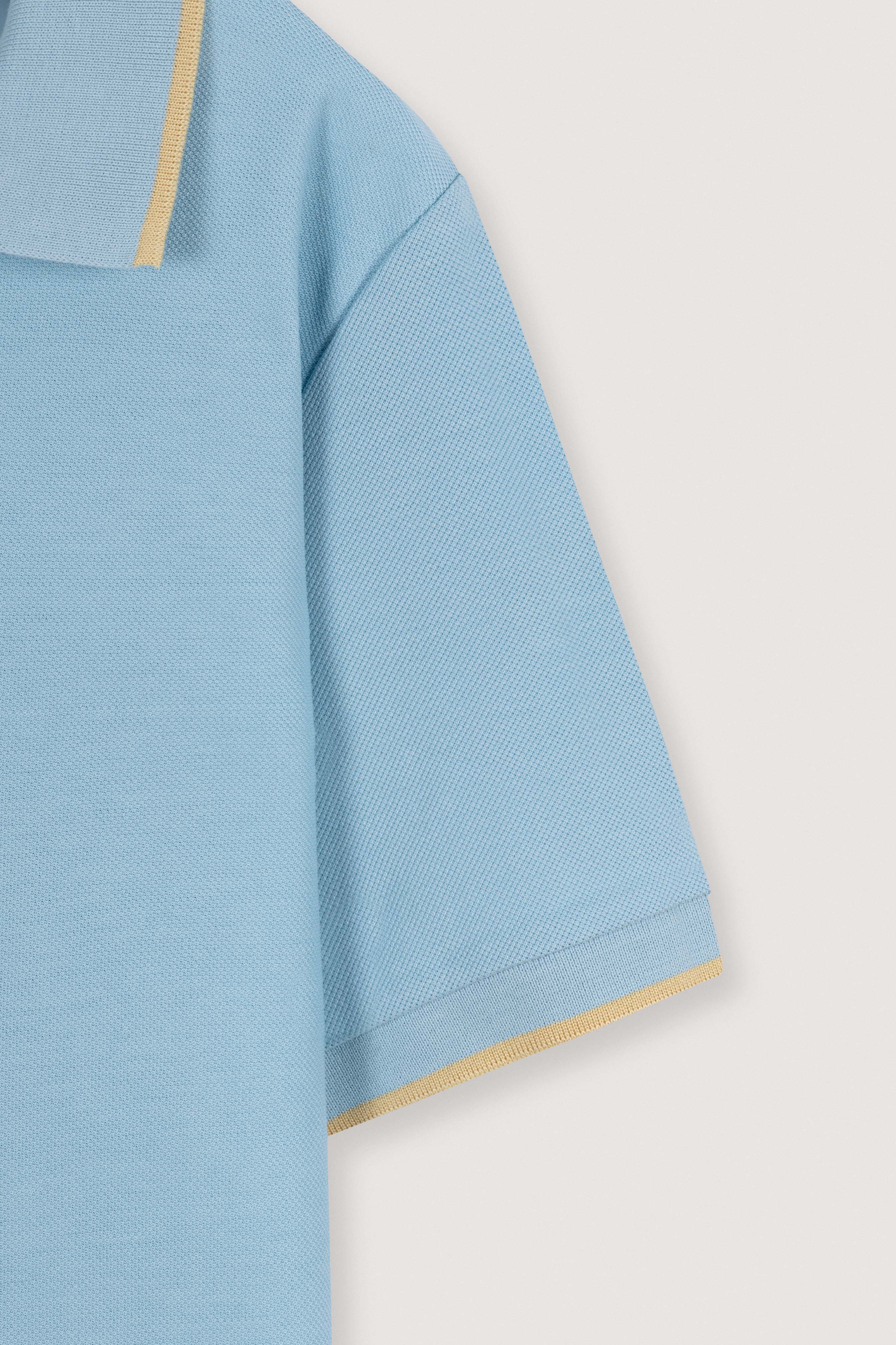 Light Blue Pique V neck Polo - Image 3