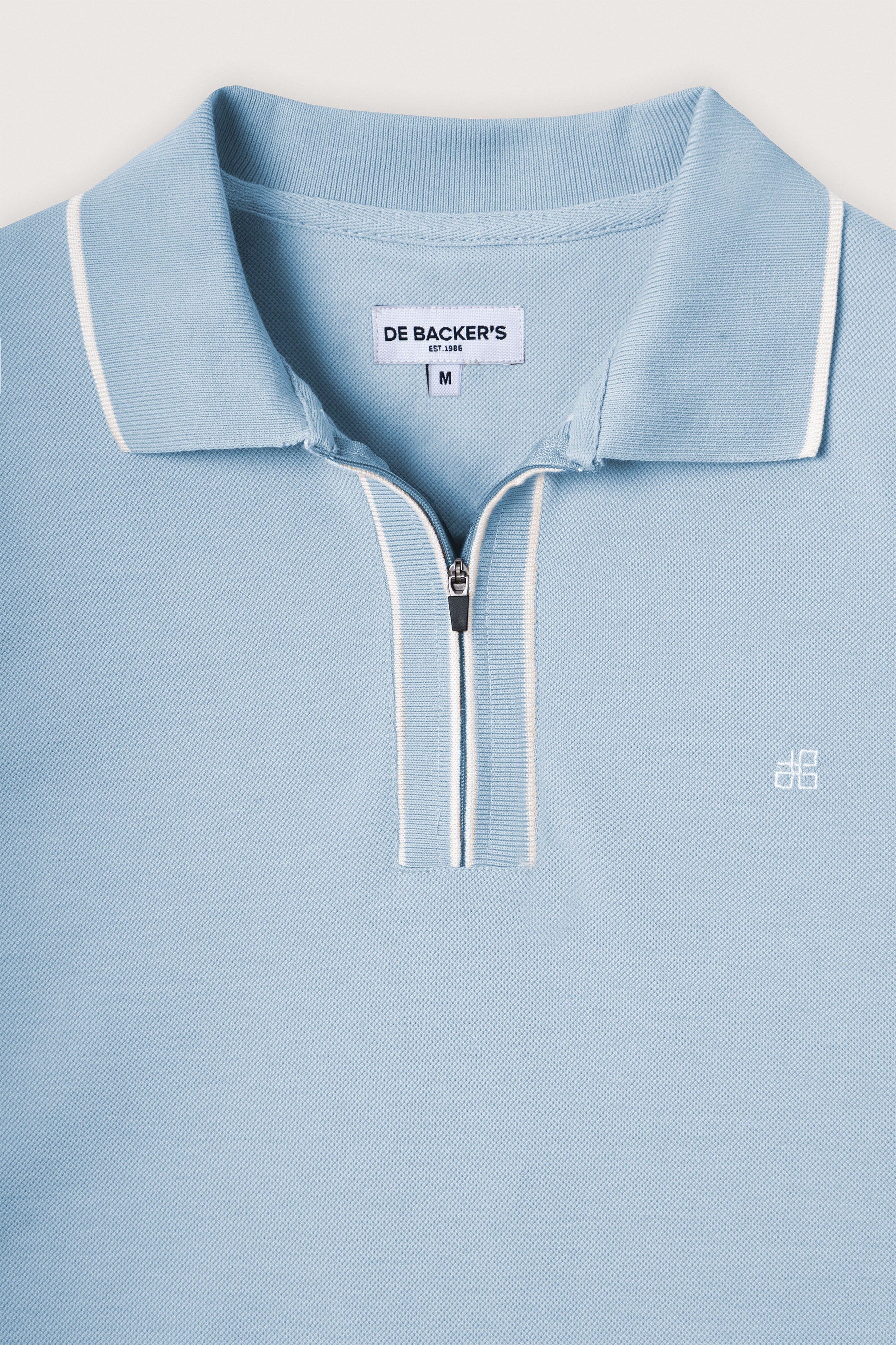 Light Blue Pique Zip-Up Polo - Image 2