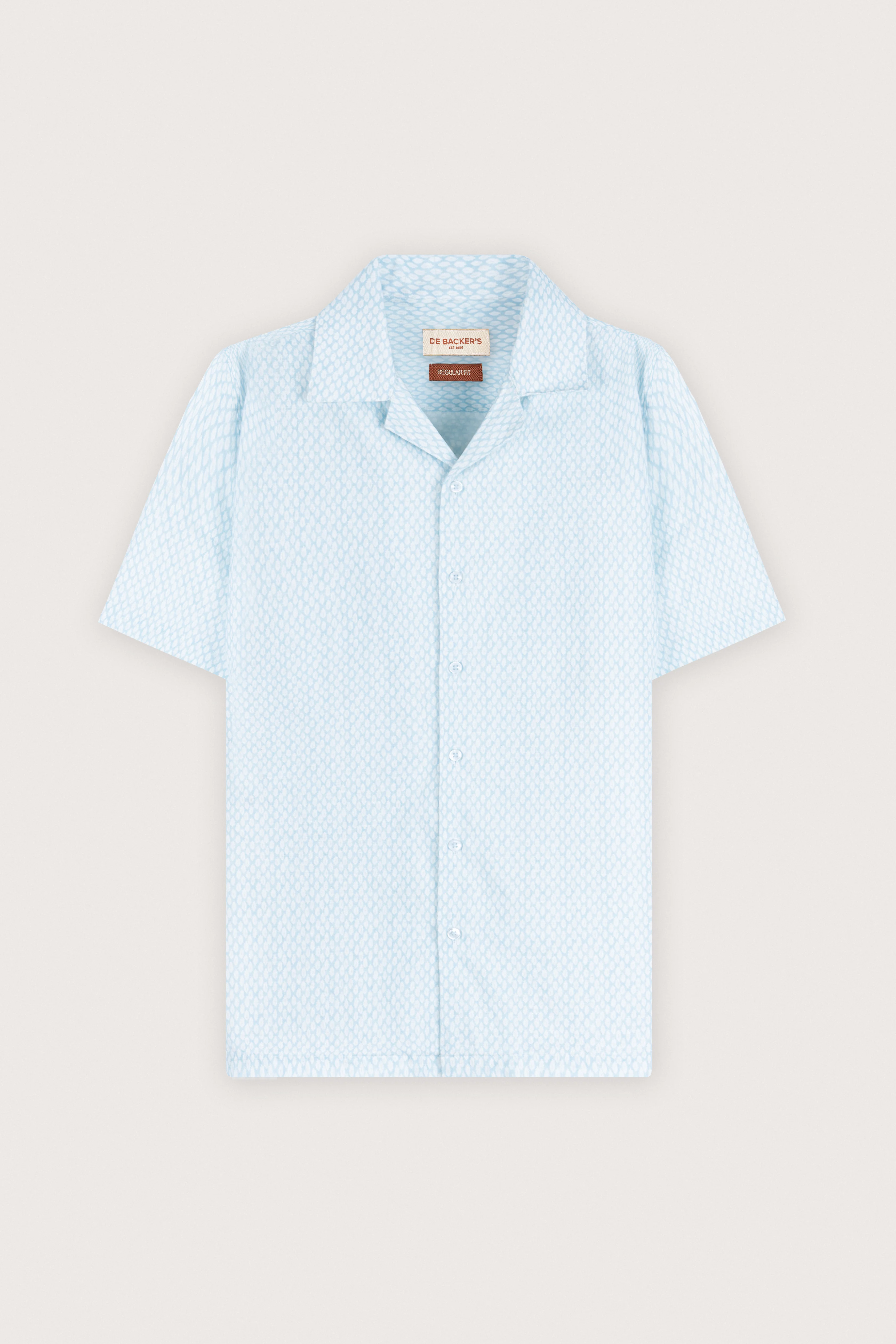 Light Blue Printed Linen-Blend Short-Sleeve Shirt