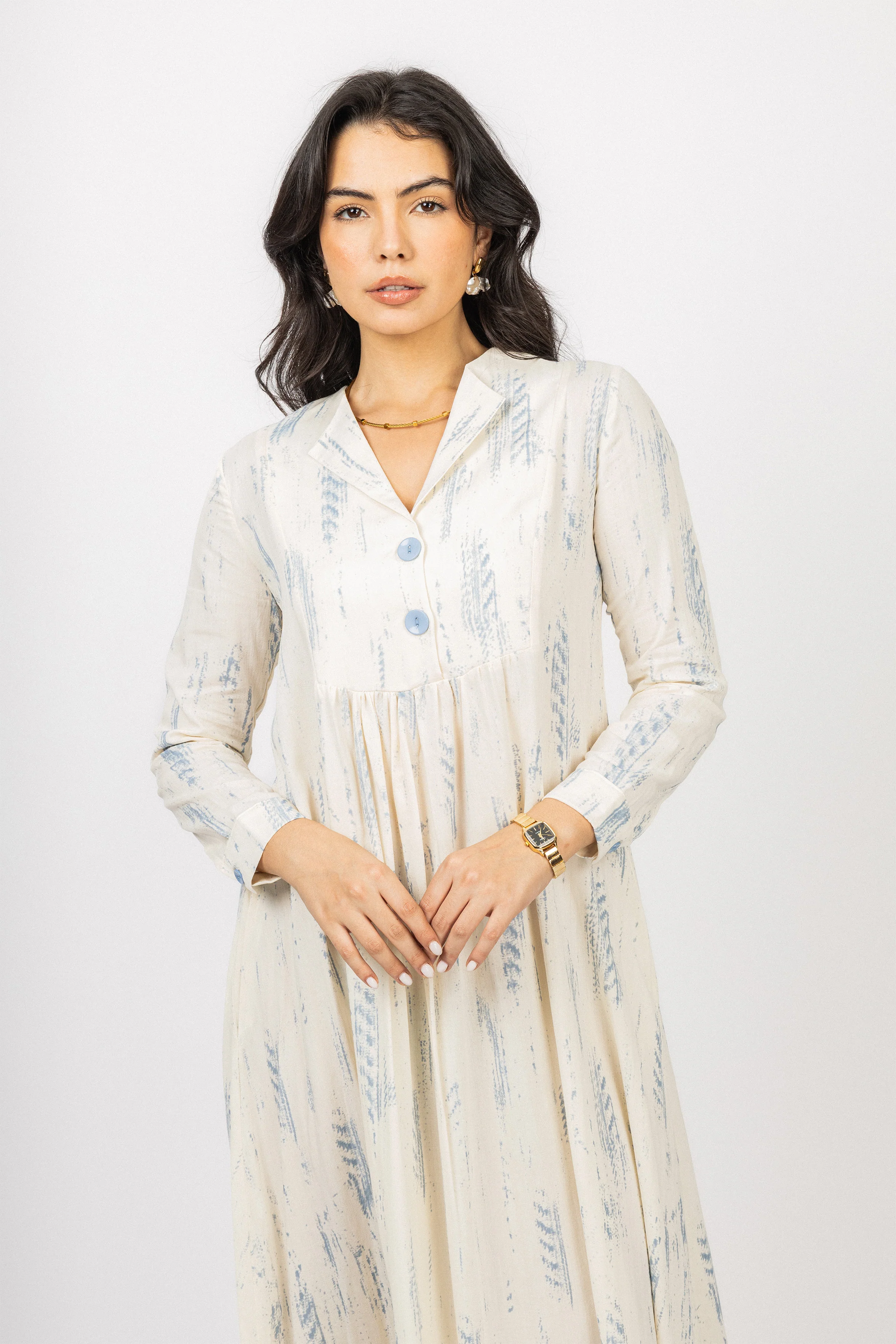 Light Blue Printed Twill Maxi Dress - Image 4