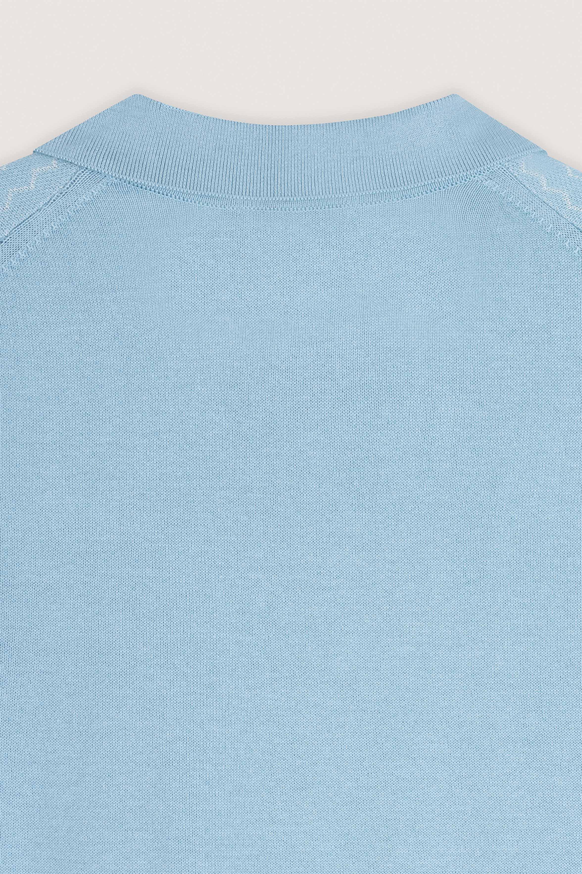 Light Blue Striped Knitted V-Neck Polo Shirt - Image 4