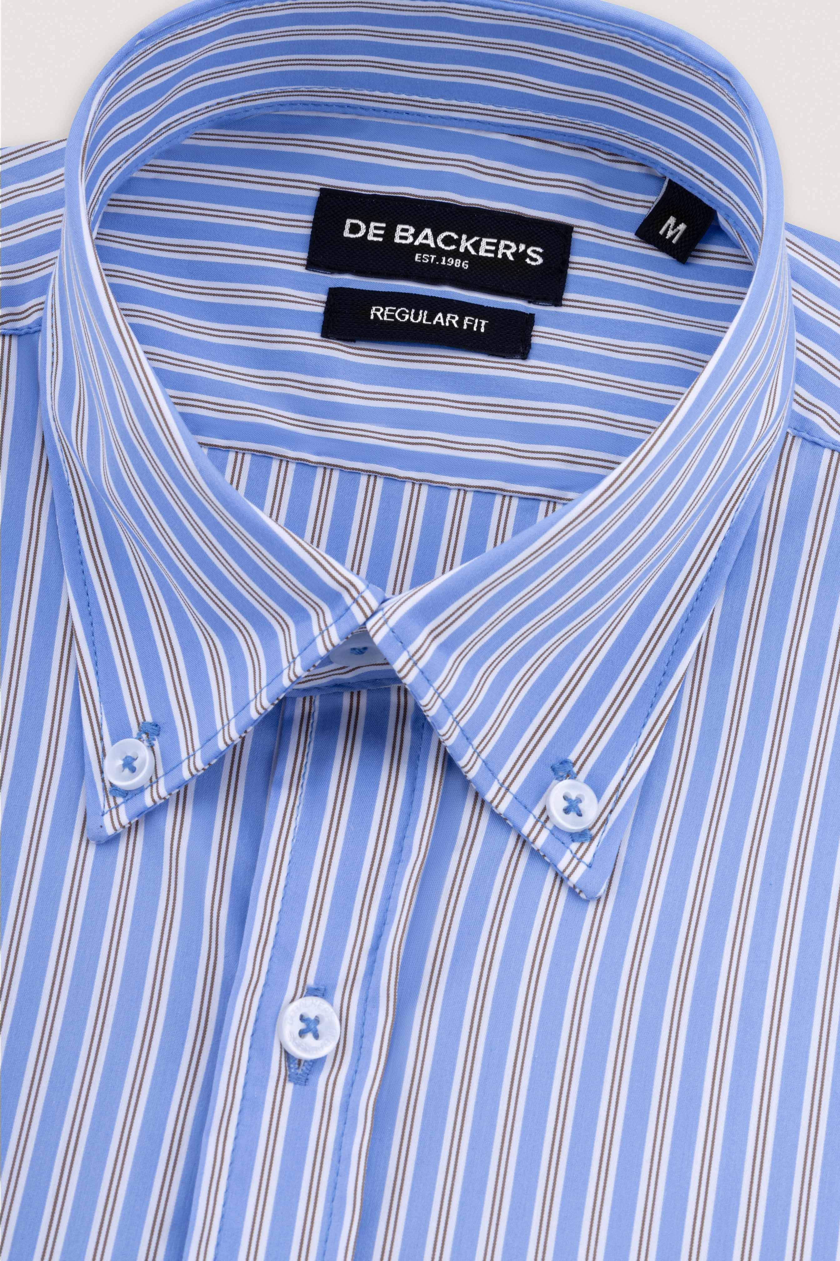 Light Blue Striped Smart Casual Short Sleeves Shirt - Image 2