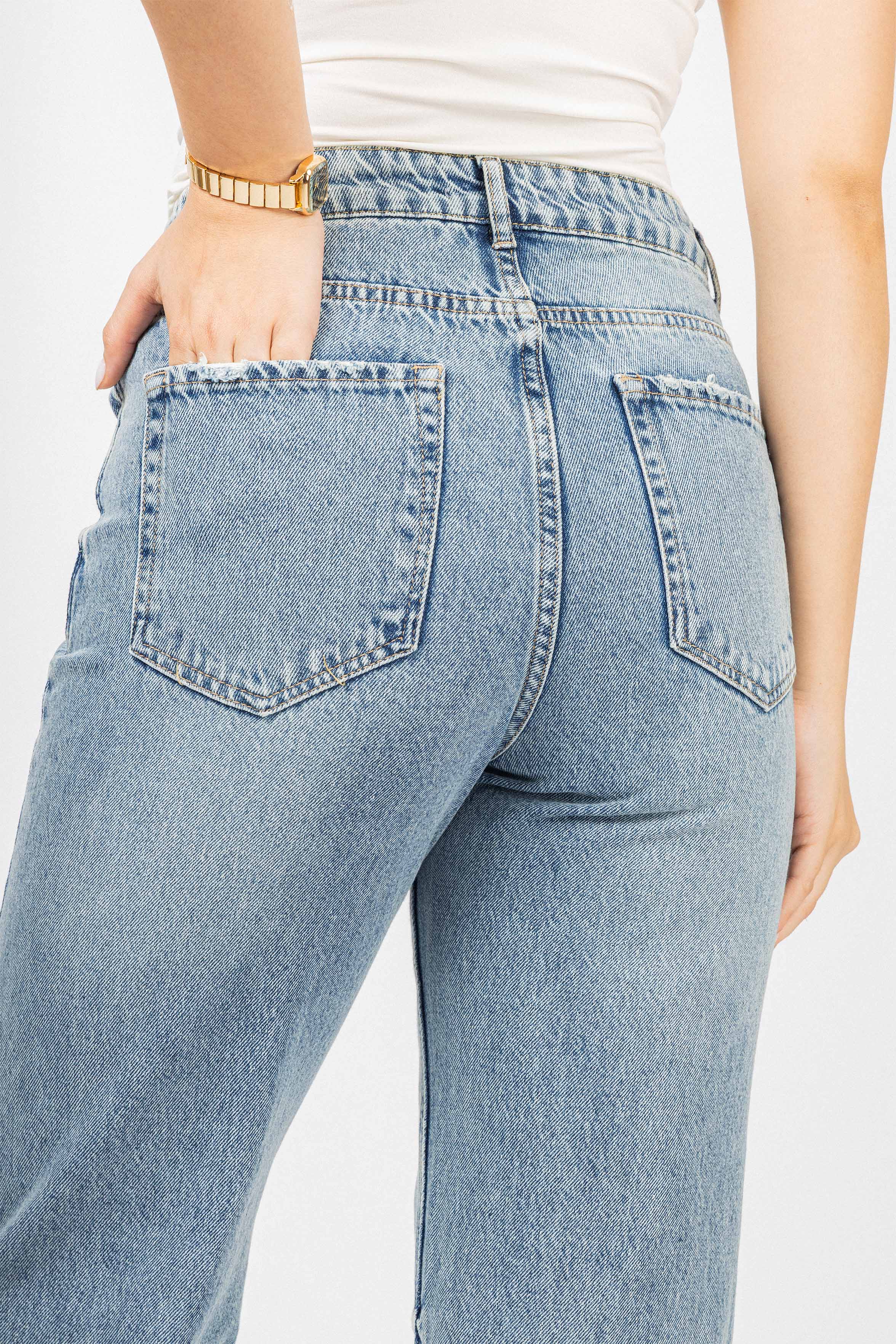 Light Blue Washed Straight Jeans - Image 5