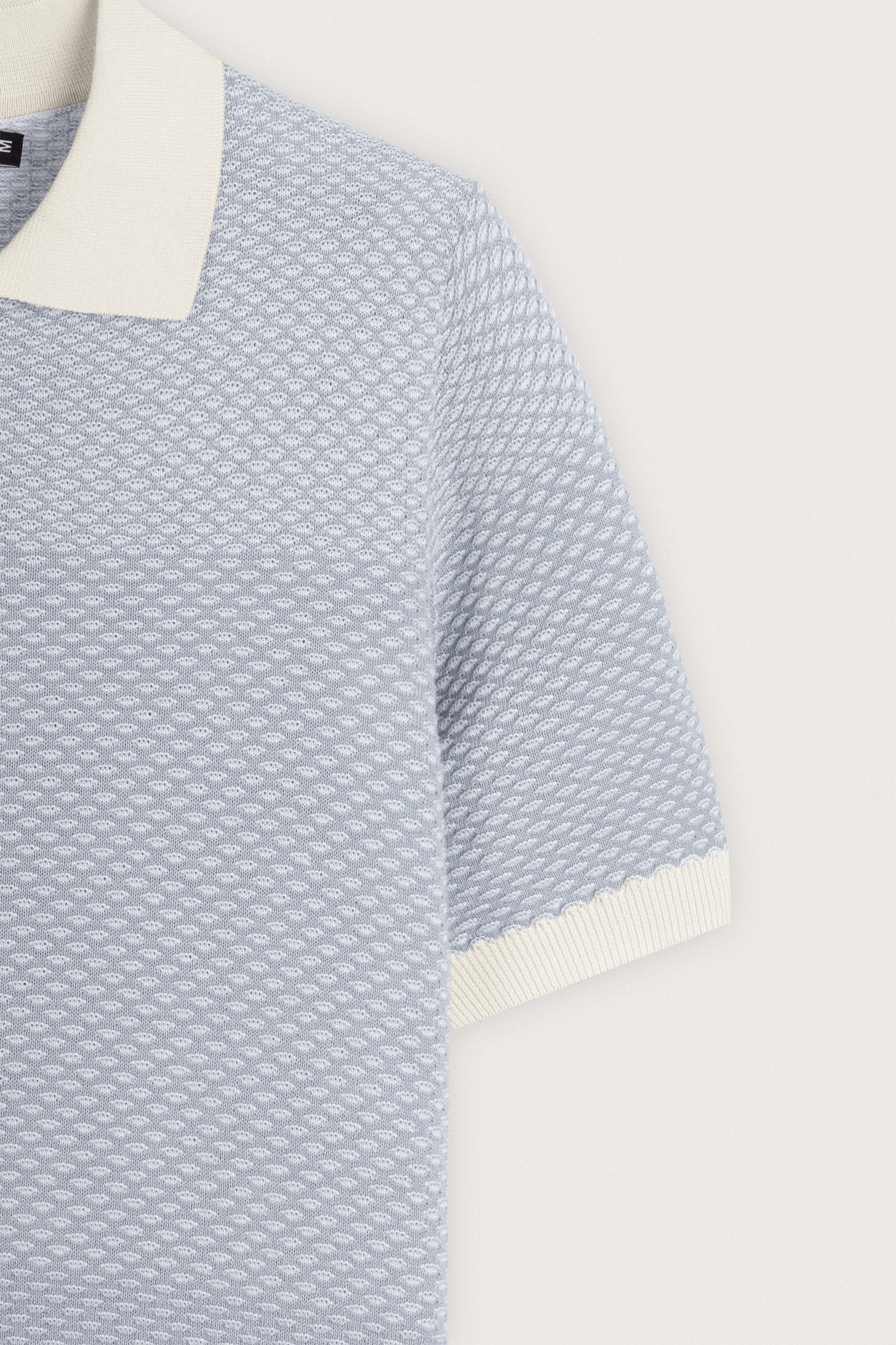 Light Gray Knitted Jacquard Polo T-Shirt - Image 3