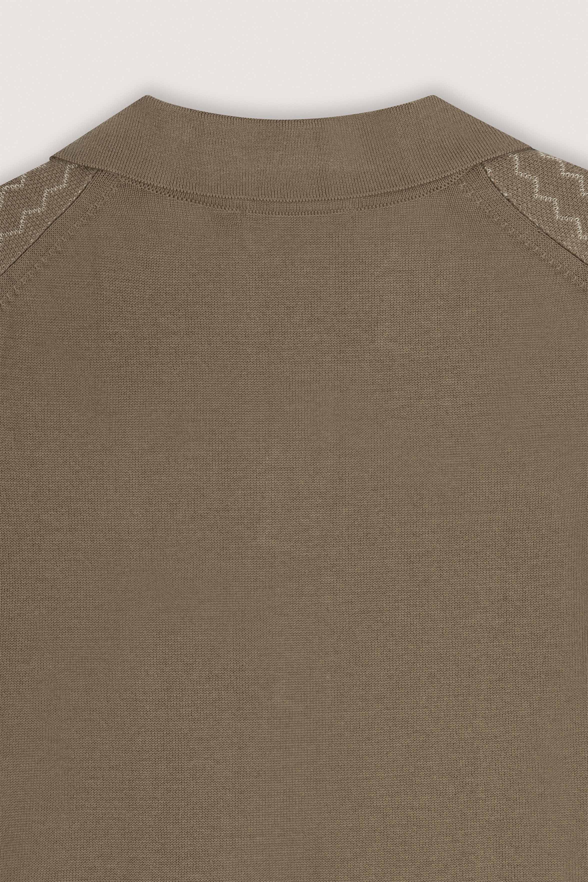 Mocha Striped Knitted V-Neck Polo Shirt - Image 4