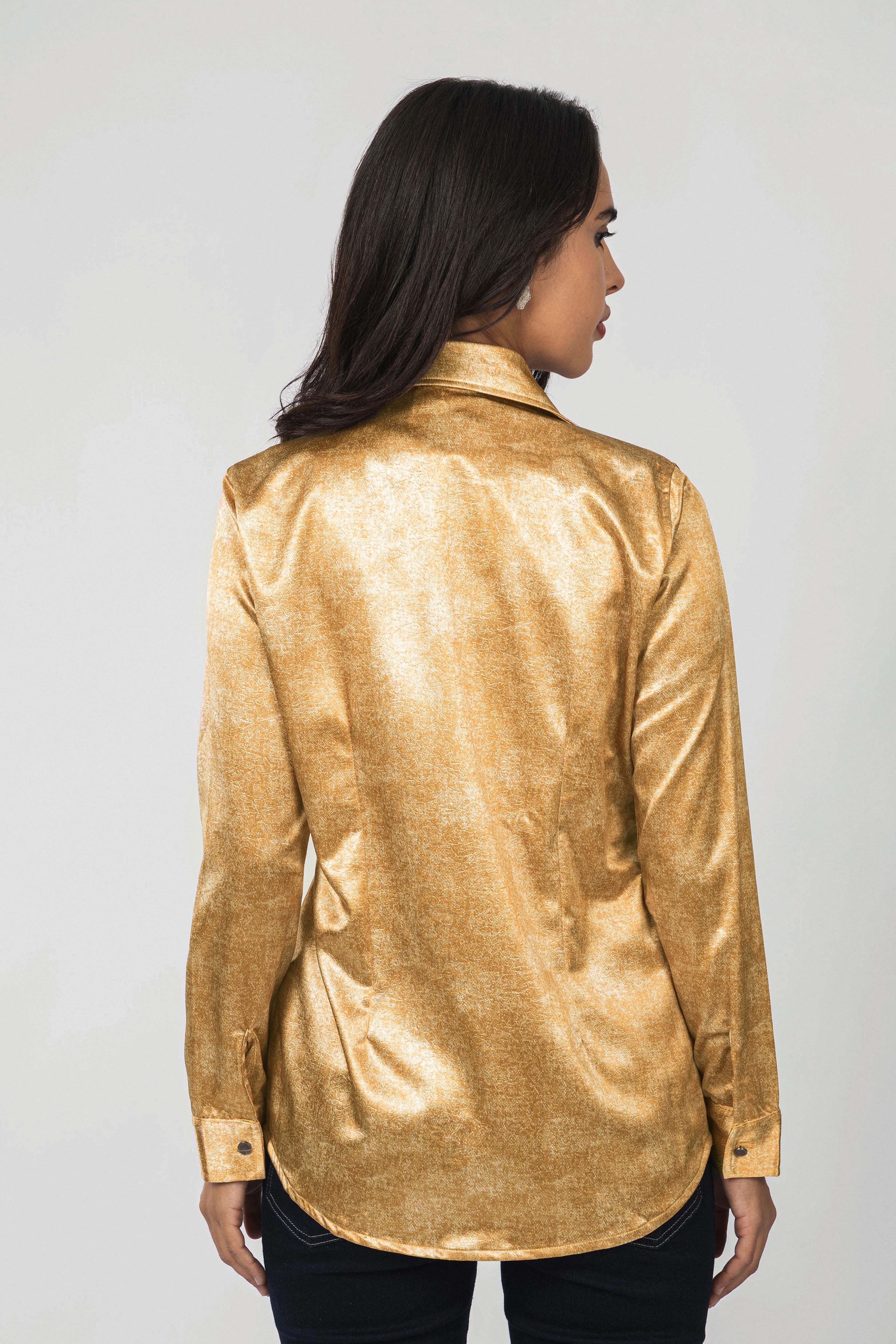 Mustard textured Sheen Chiffon Classic Shirt - Image 4