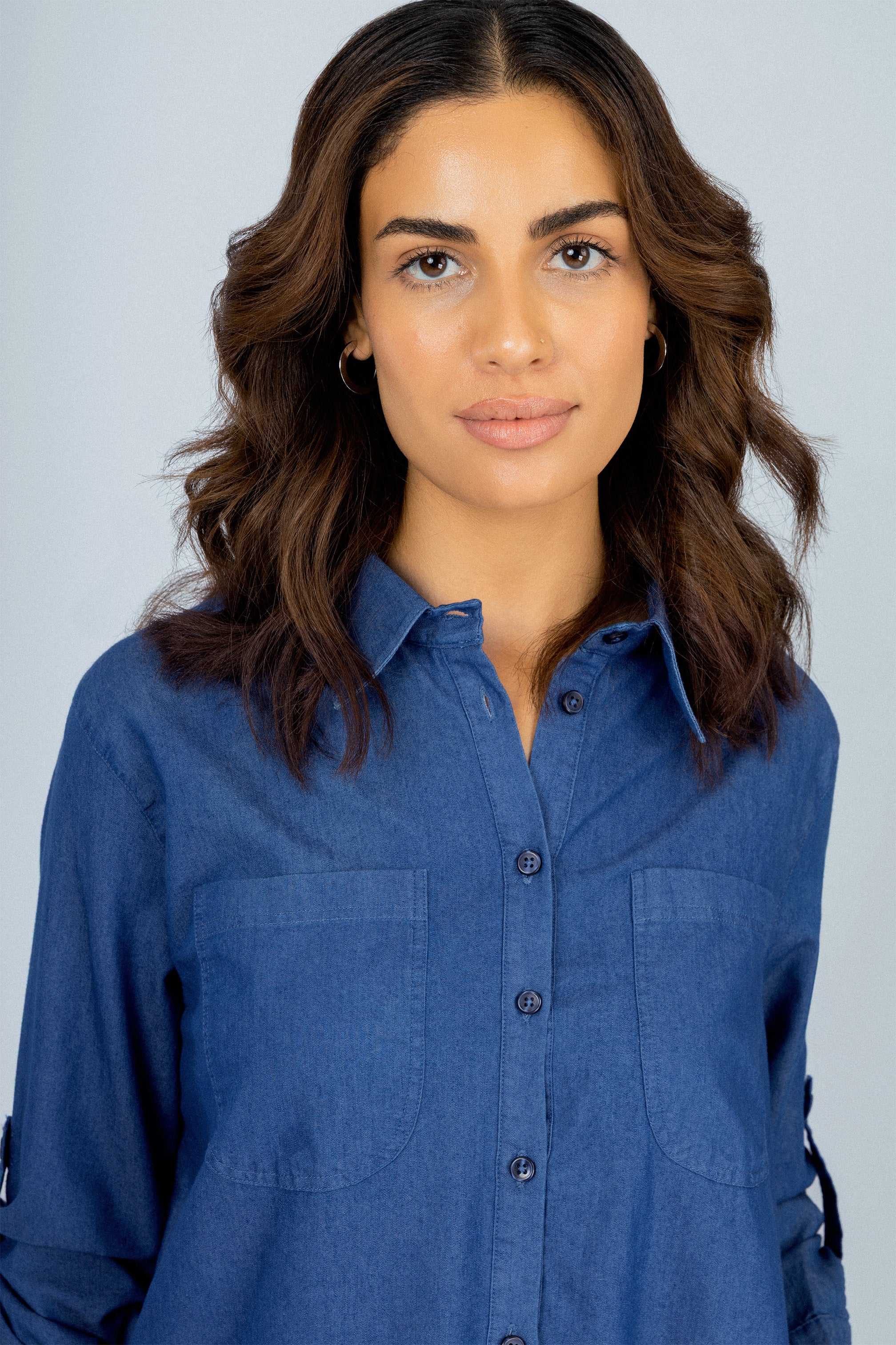 Navy Button-Up Casual Shirt Dress - Image 3