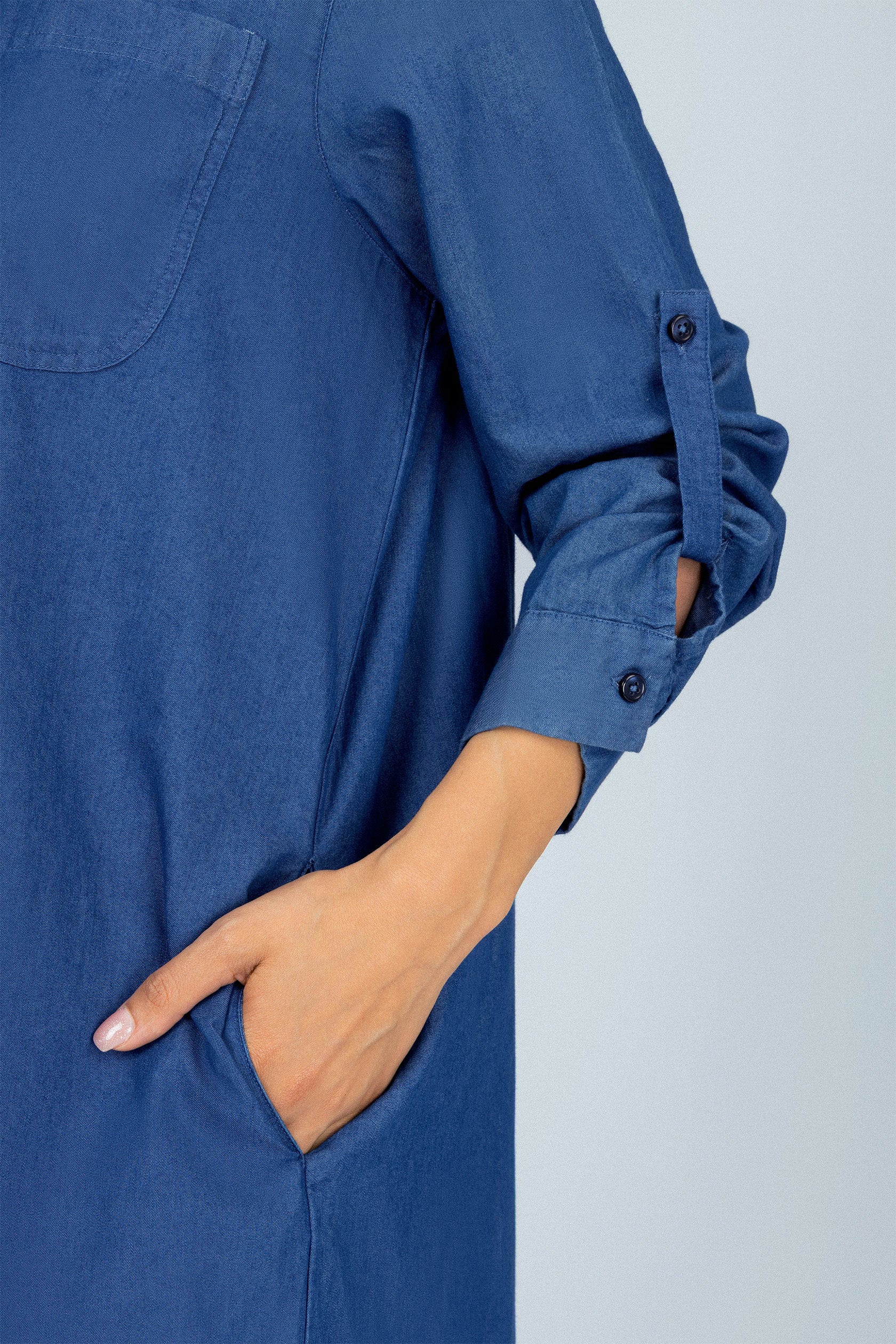 Navy Button-Up Casual Shirt Dress - Image 4