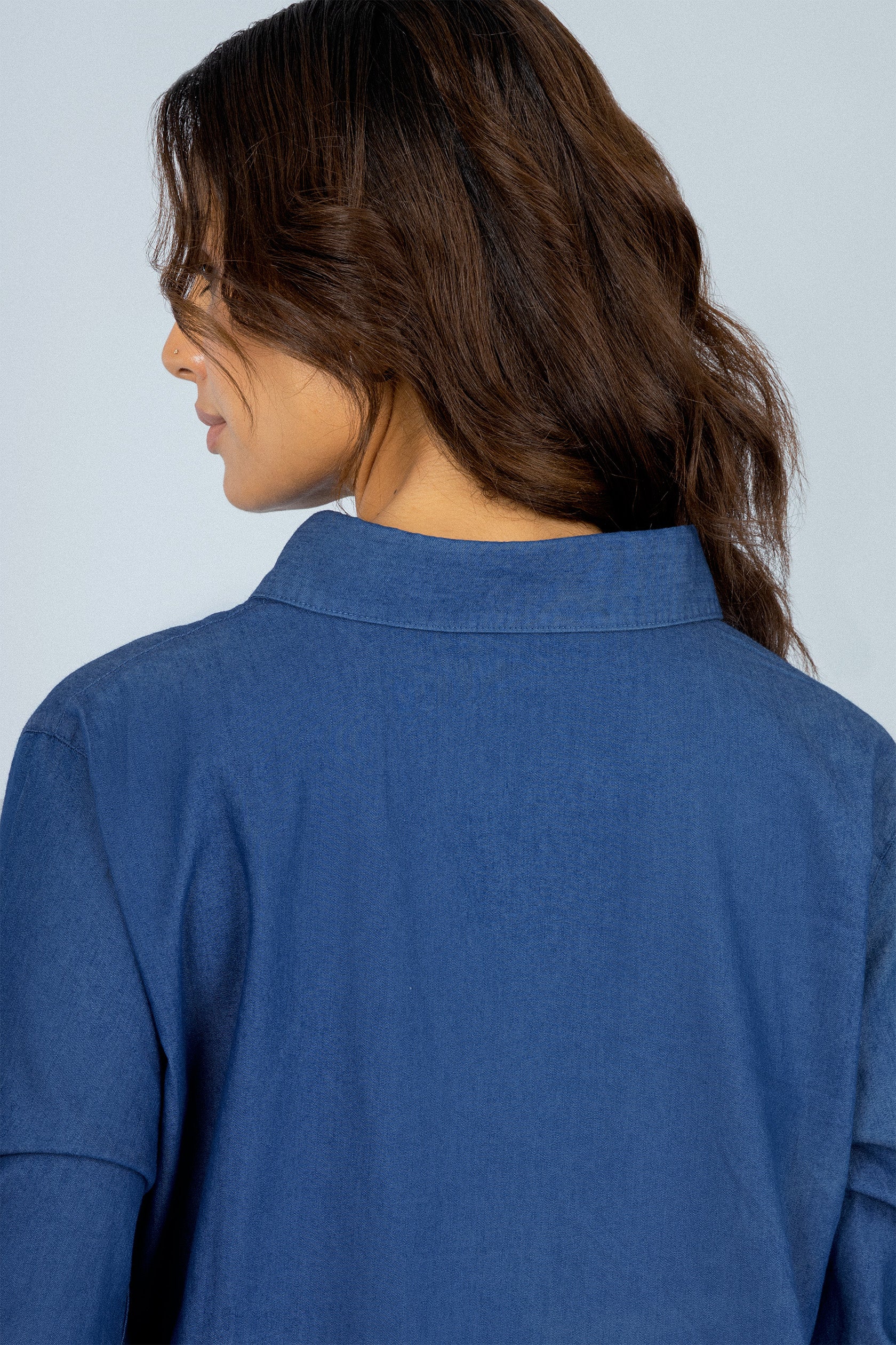 Navy Button-Up Casual Shirt Dress - Image 5
