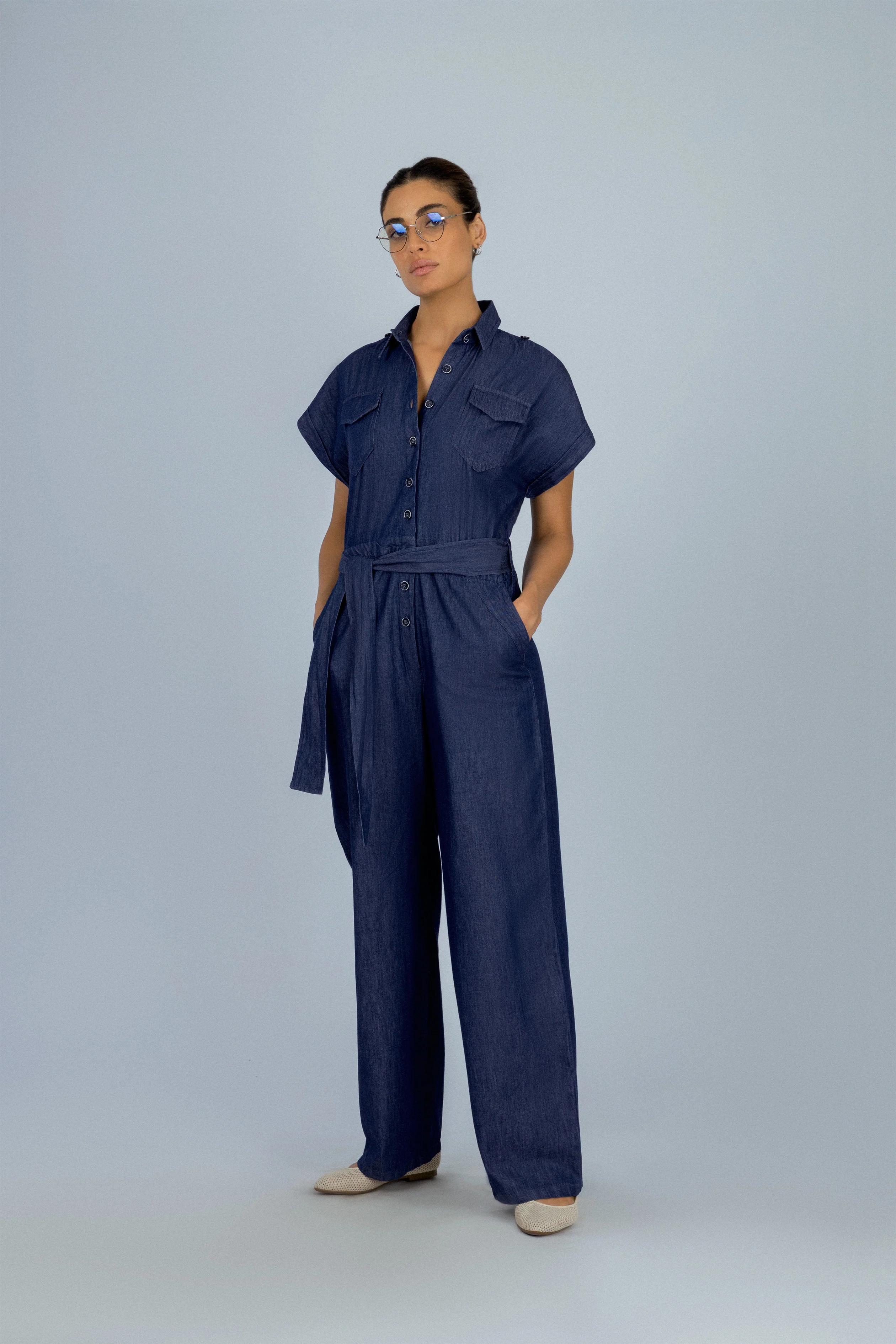 Navy Button-up Jeans jumpsuit - Image 2
