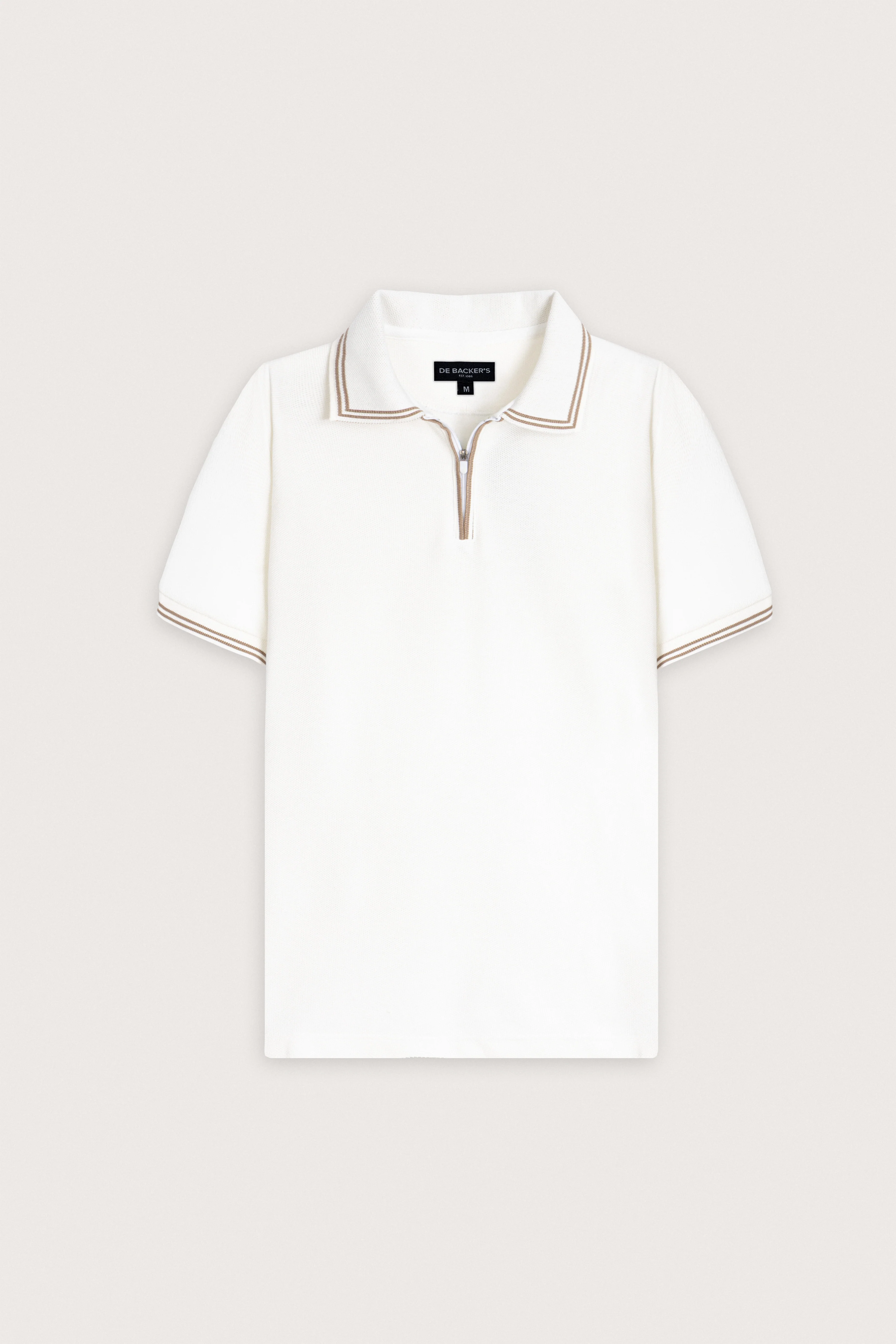 Off White Micro-Textured Zip-Up Polo