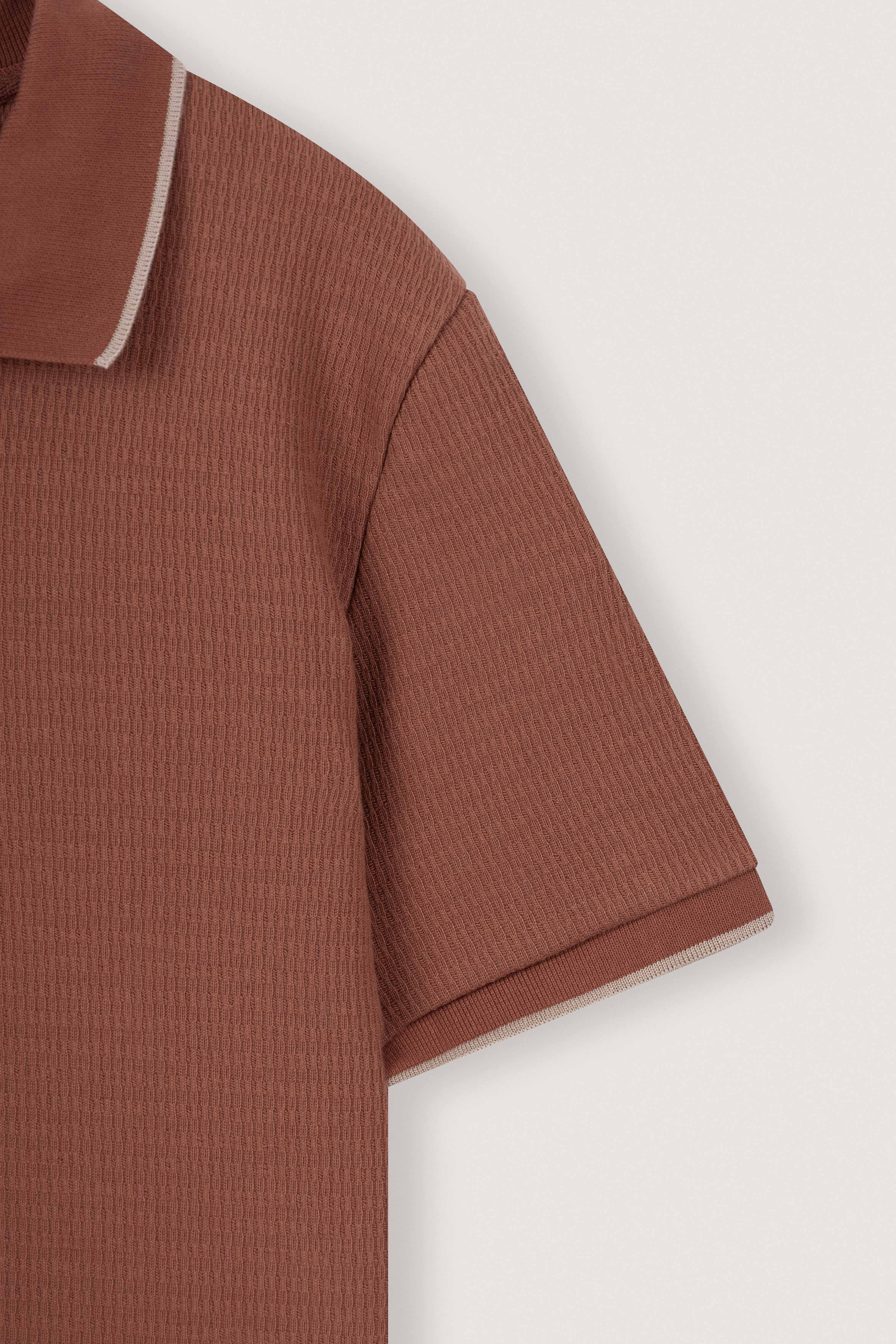 Old Brick Jacquard Zip-Up Polo - Image 3