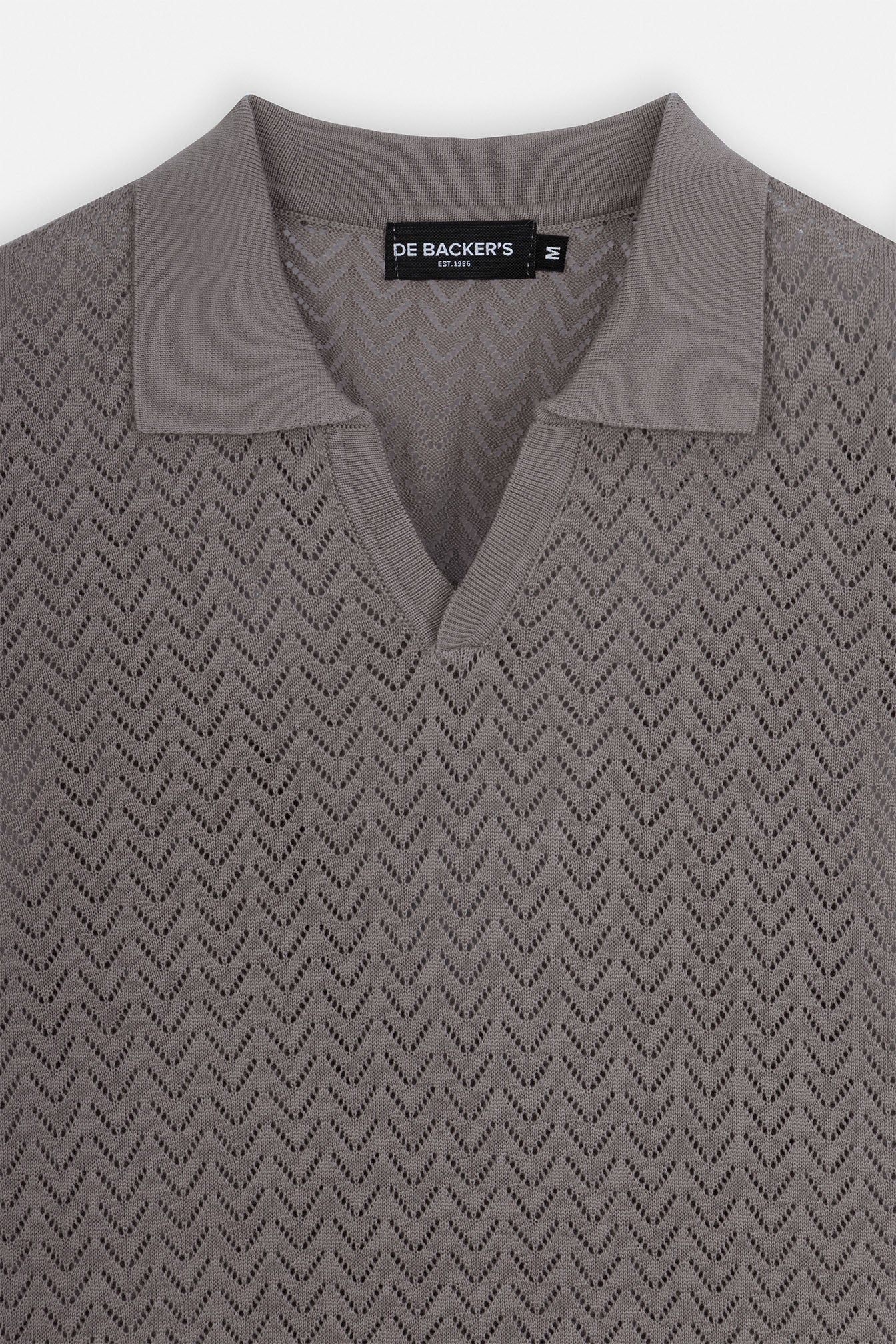 Open-Stitch Knitted Light Brown V-Neck Polo - Image 2