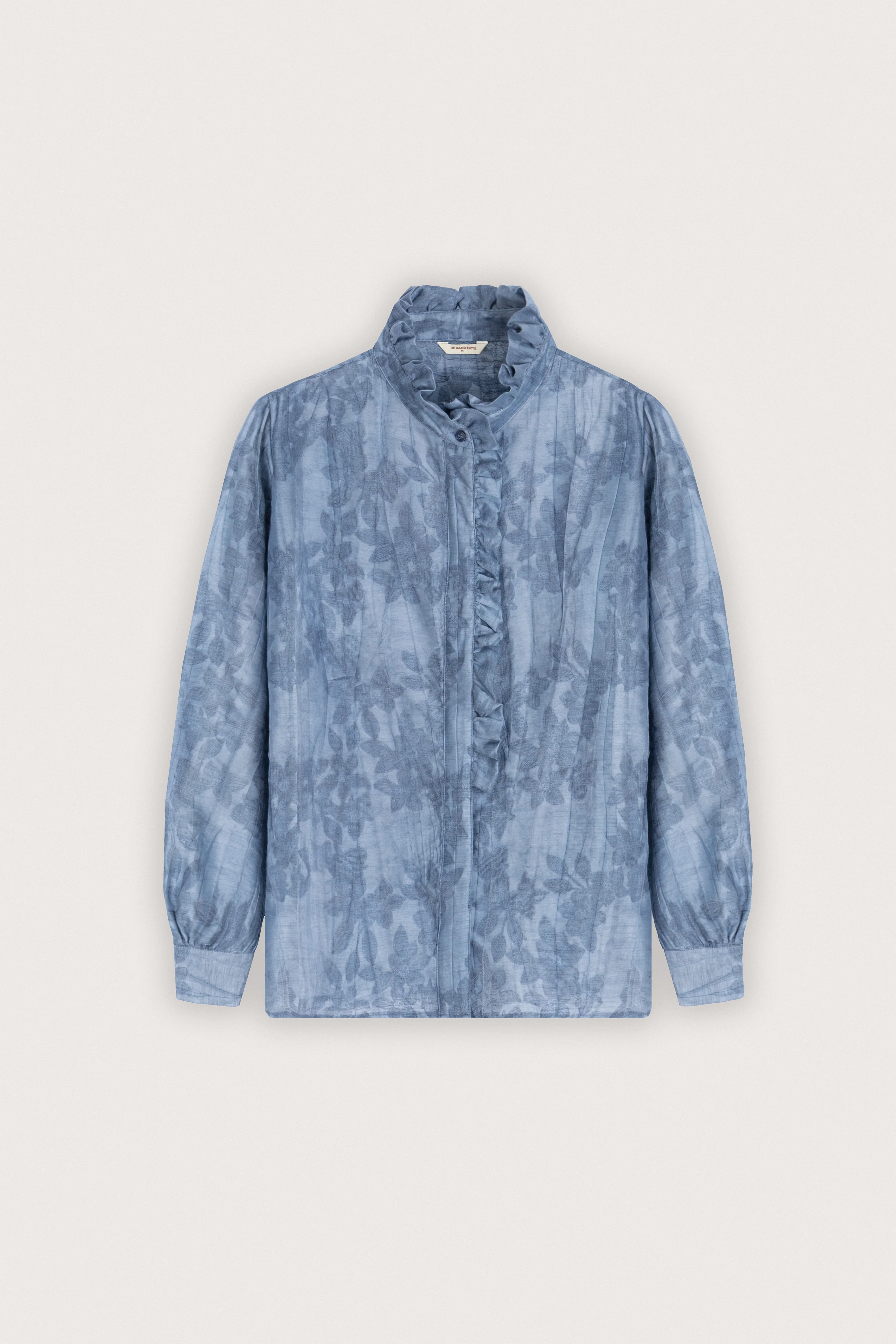 Oslo Blue Embroidered Ruffle Women's Shirt
