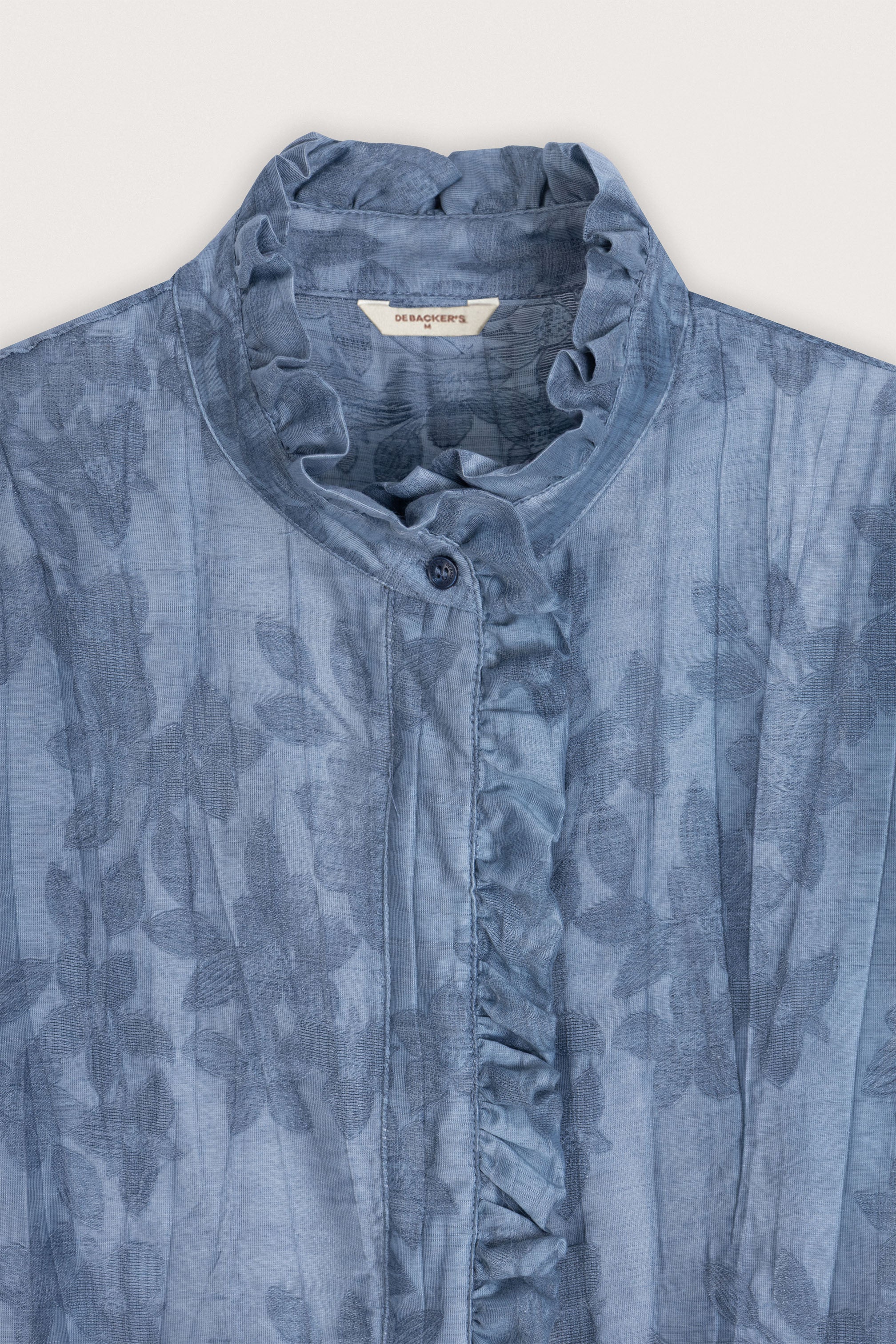 Oslo Blue Embroidered Ruffle Women's Shirt - Image 2