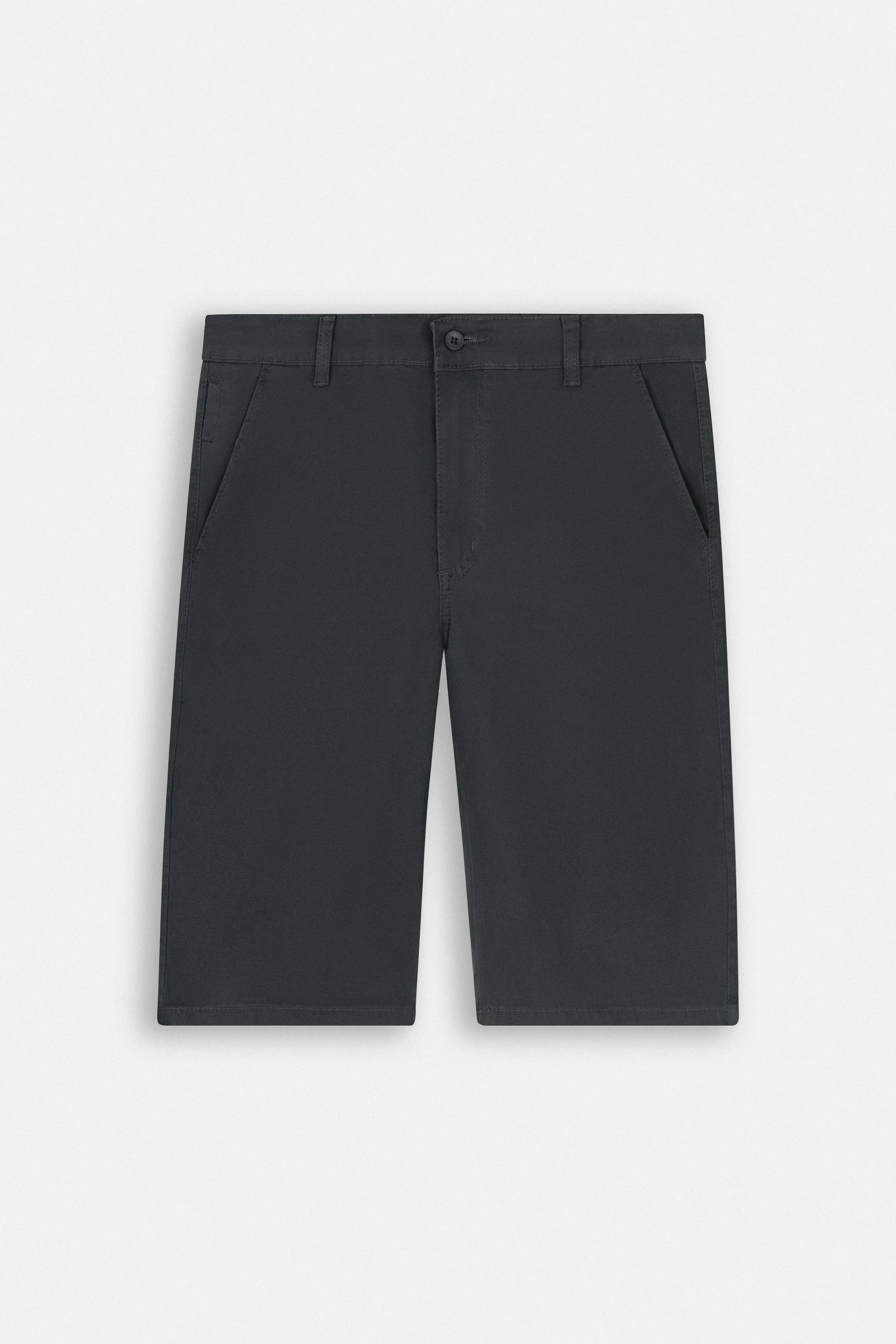 Patterned Dark Gray Gabardine Short