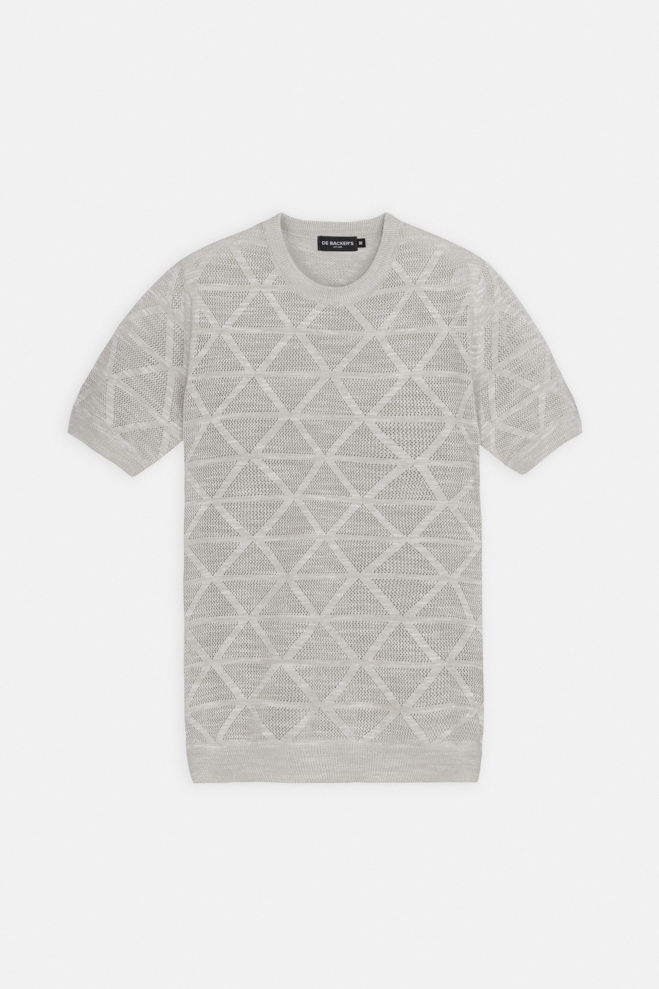 Patterned Light Beige Knitted Round T-Shirt - Image 4
