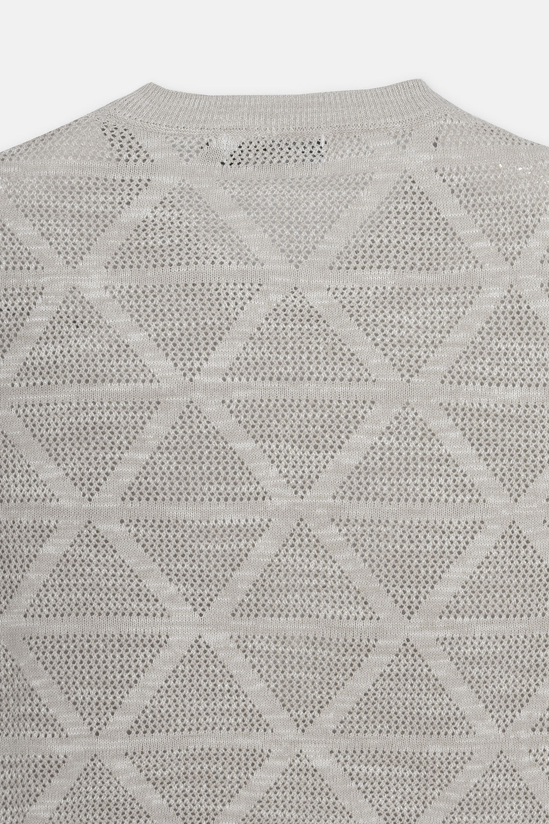 Patterned Light Beige Knitted Round T-Shirt - Image 7