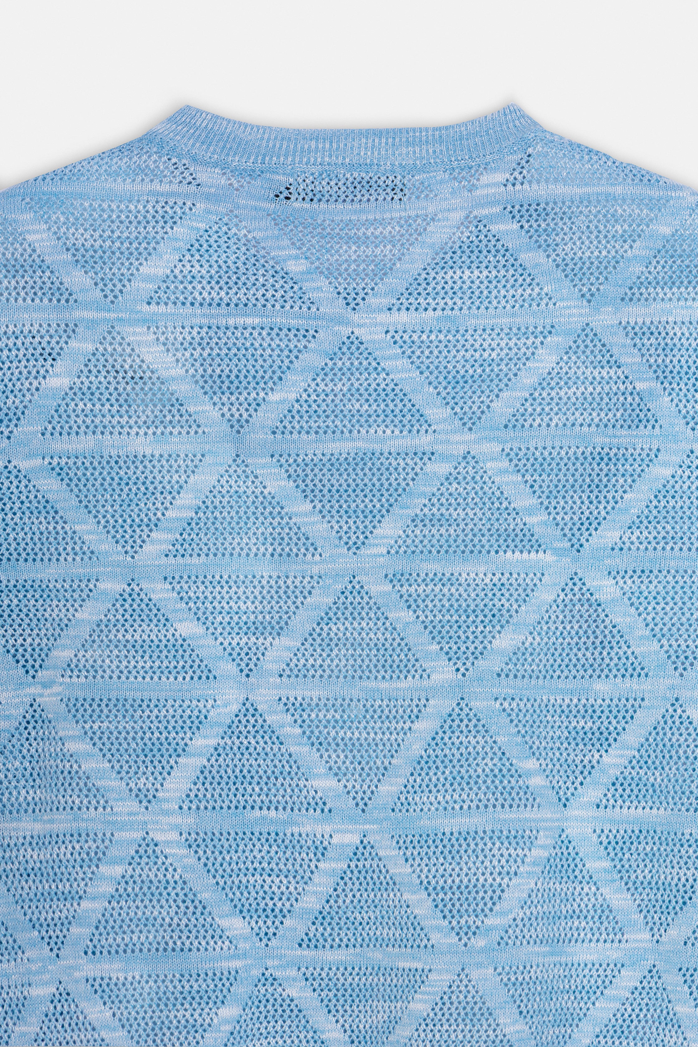Patterned Light Blue Knitted Polo T-Shirt - Image 4