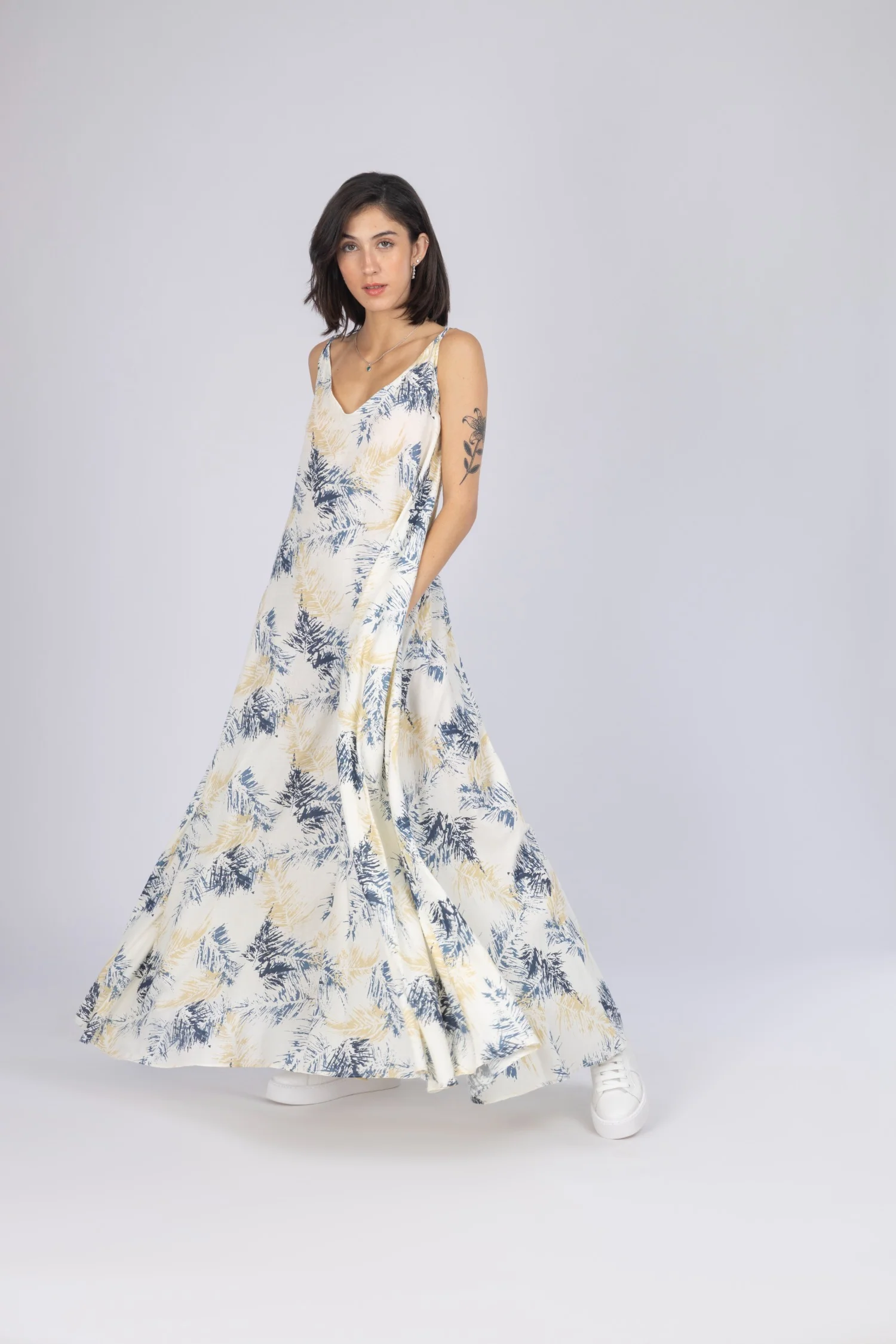 Printed Petroleum Twill Long Casual Dress - Image 2