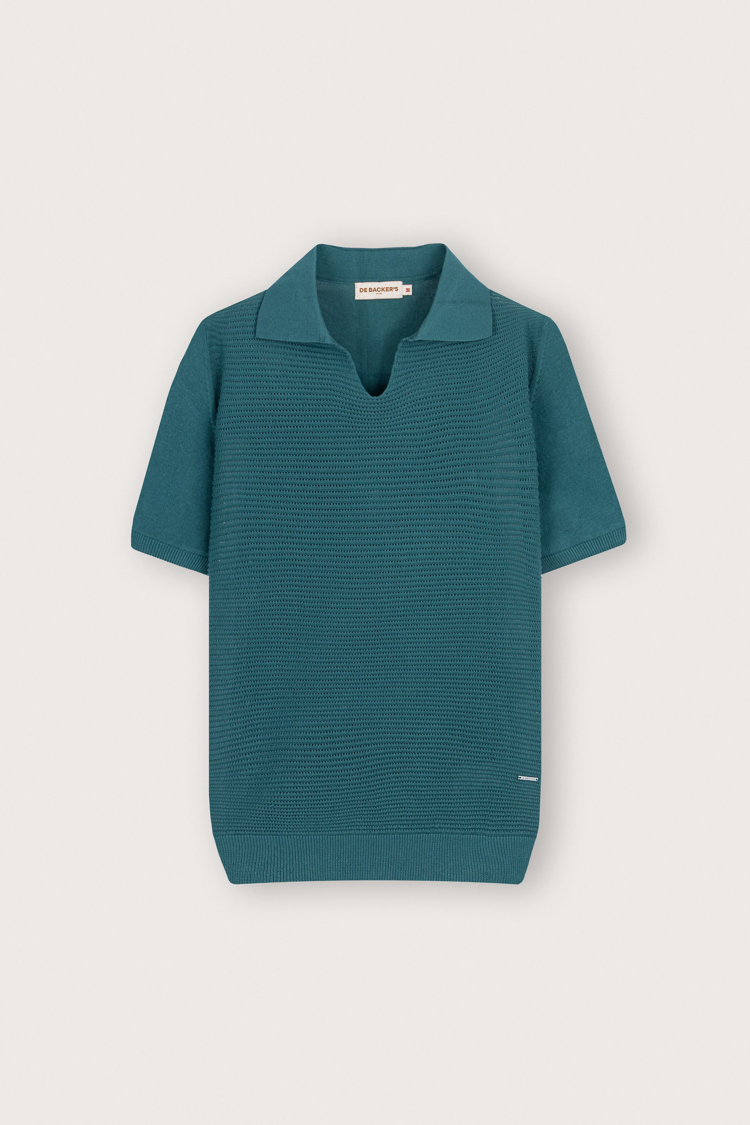 Petrol Blue Open-Stitch Knitted Polo