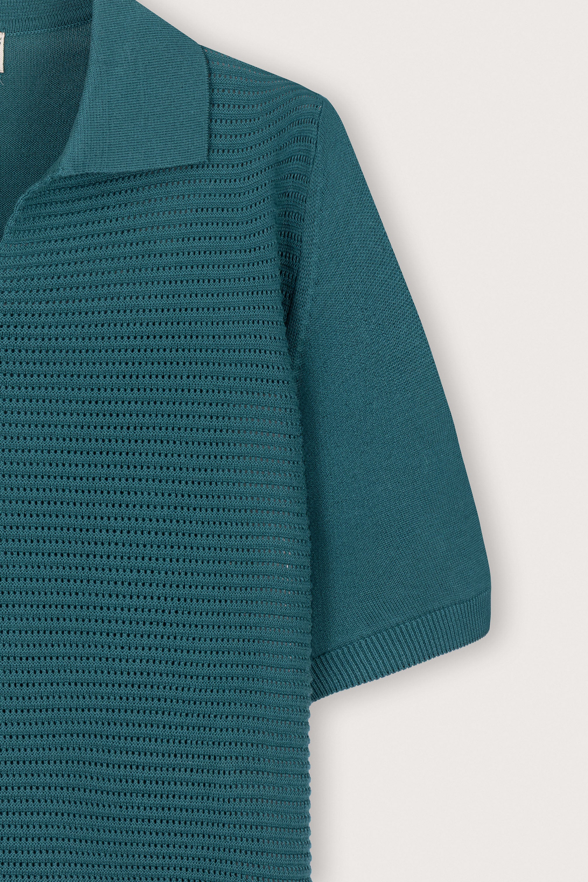 Petrol Blue Open-Stitch Knitted Polo - Image 3