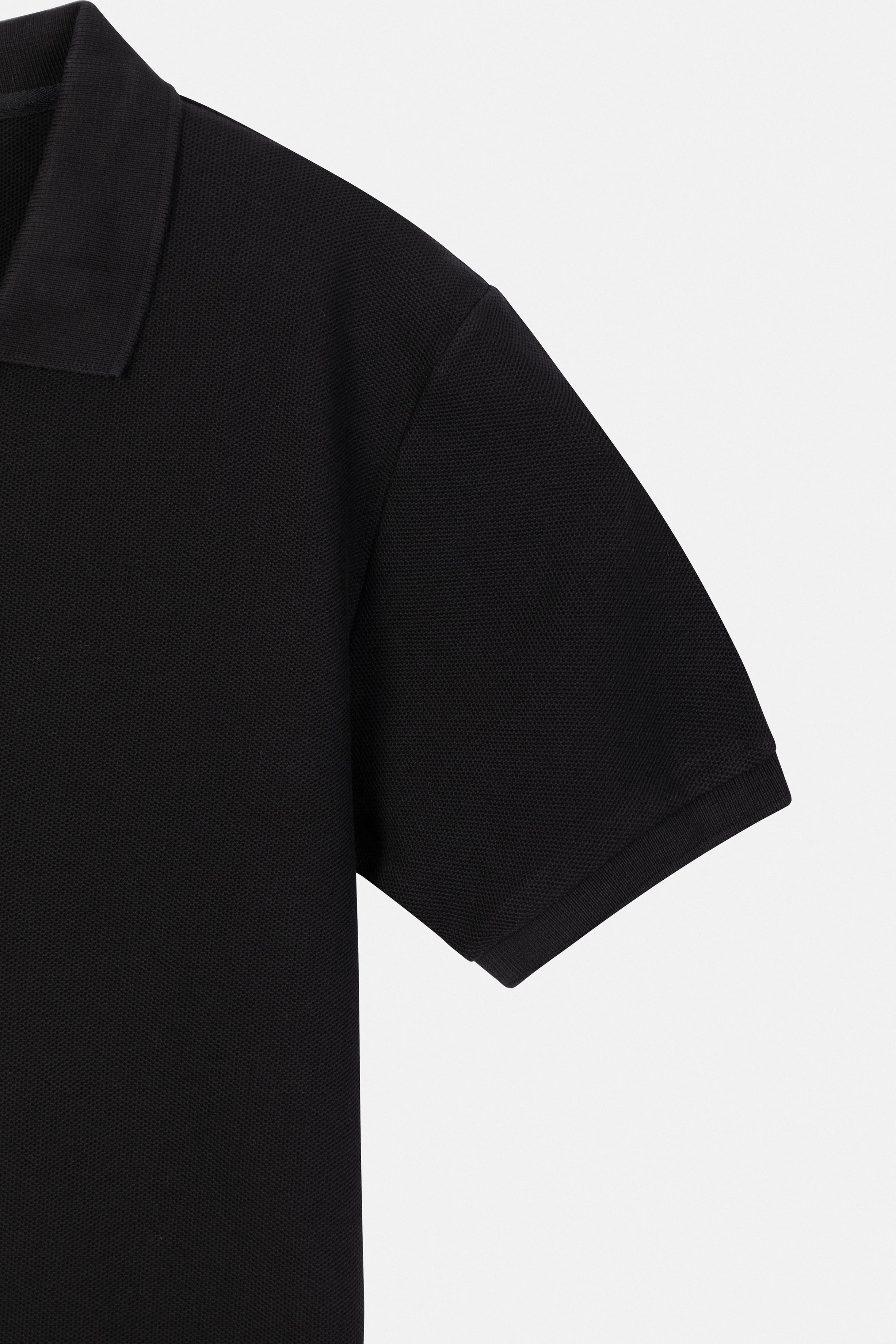 Pique Black Cotton Polo - Image 4