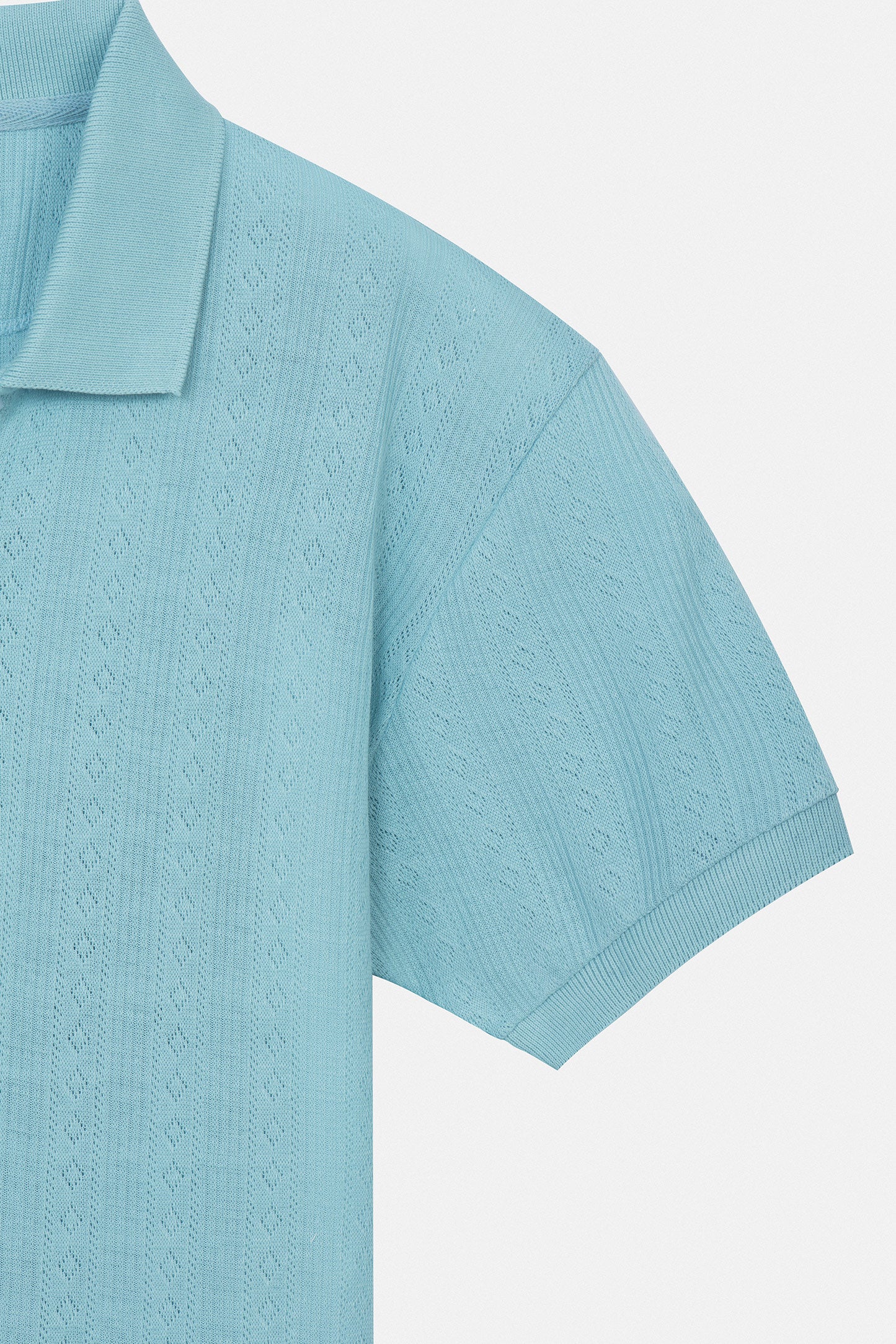 Pique Jacquard  Powder Blue Cotton Polo - Image 3