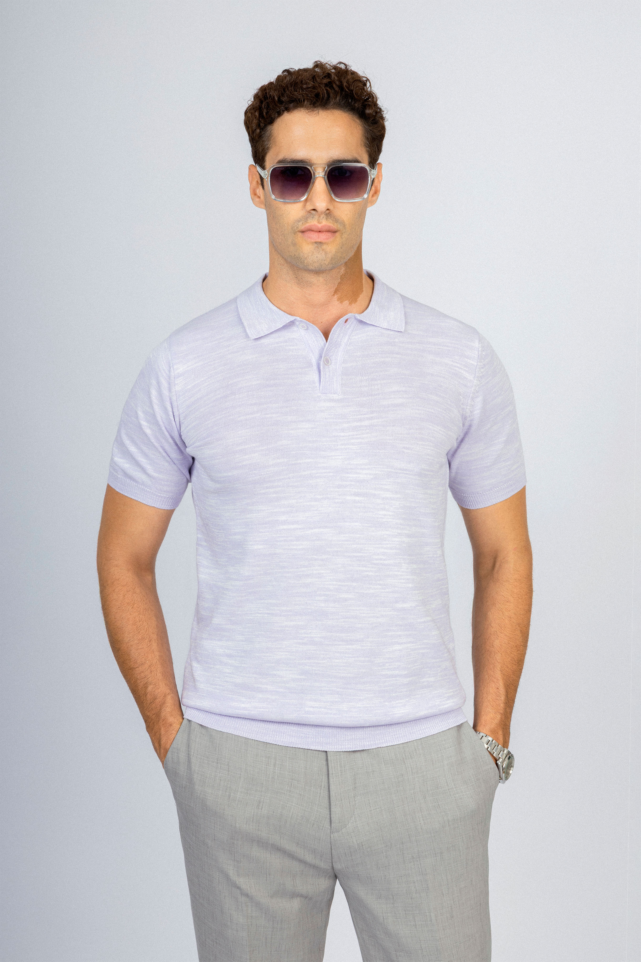 Knitted Pique Light Mauve Polo T-Shirt