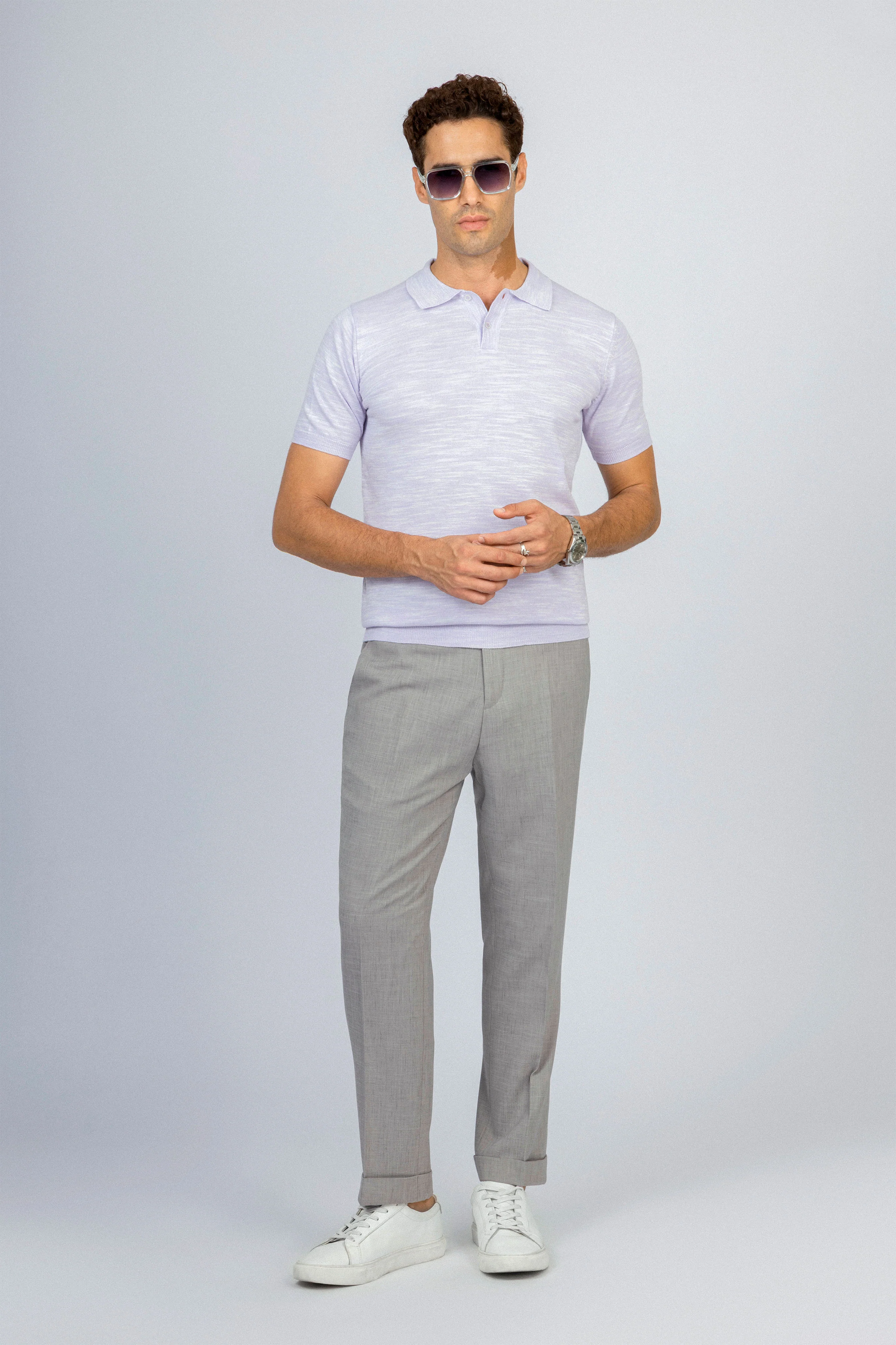 Knitted Pique Light Mauve Polo T-Shirt - Image 2