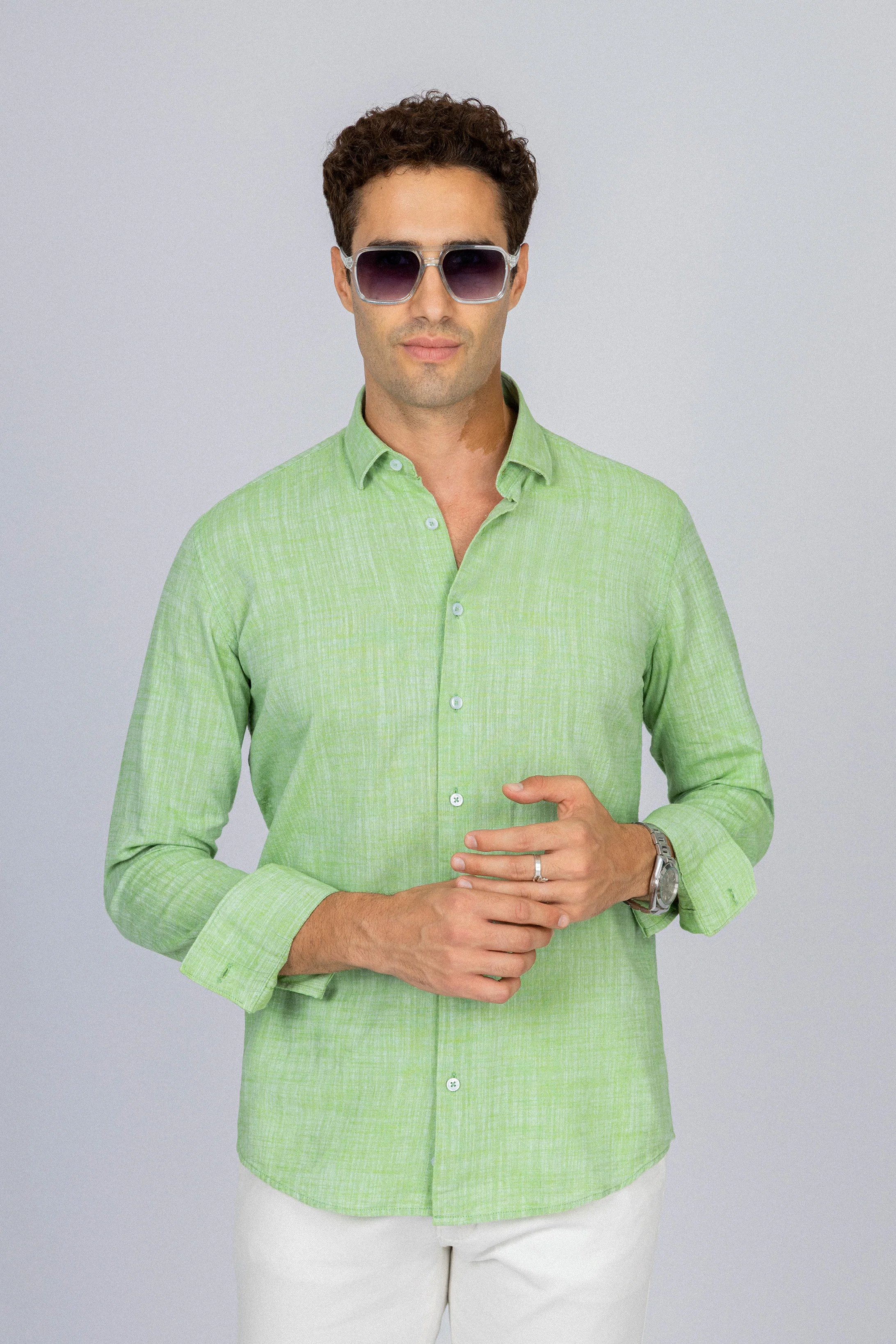 Pistachio Linen Blend Smart Casual Shirt