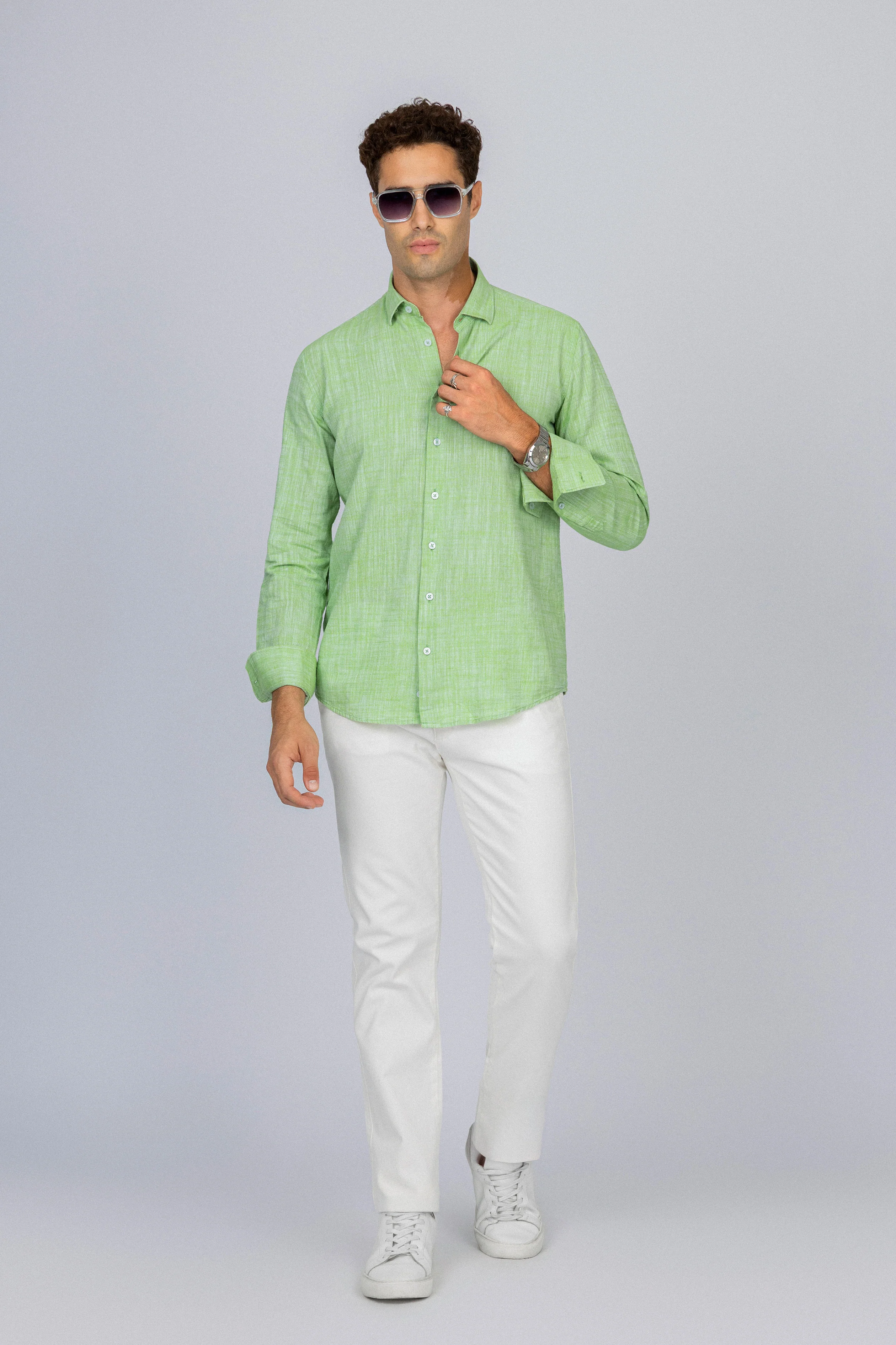 Pistachio Linen Blend Smart Casual Shirt - Image 2
