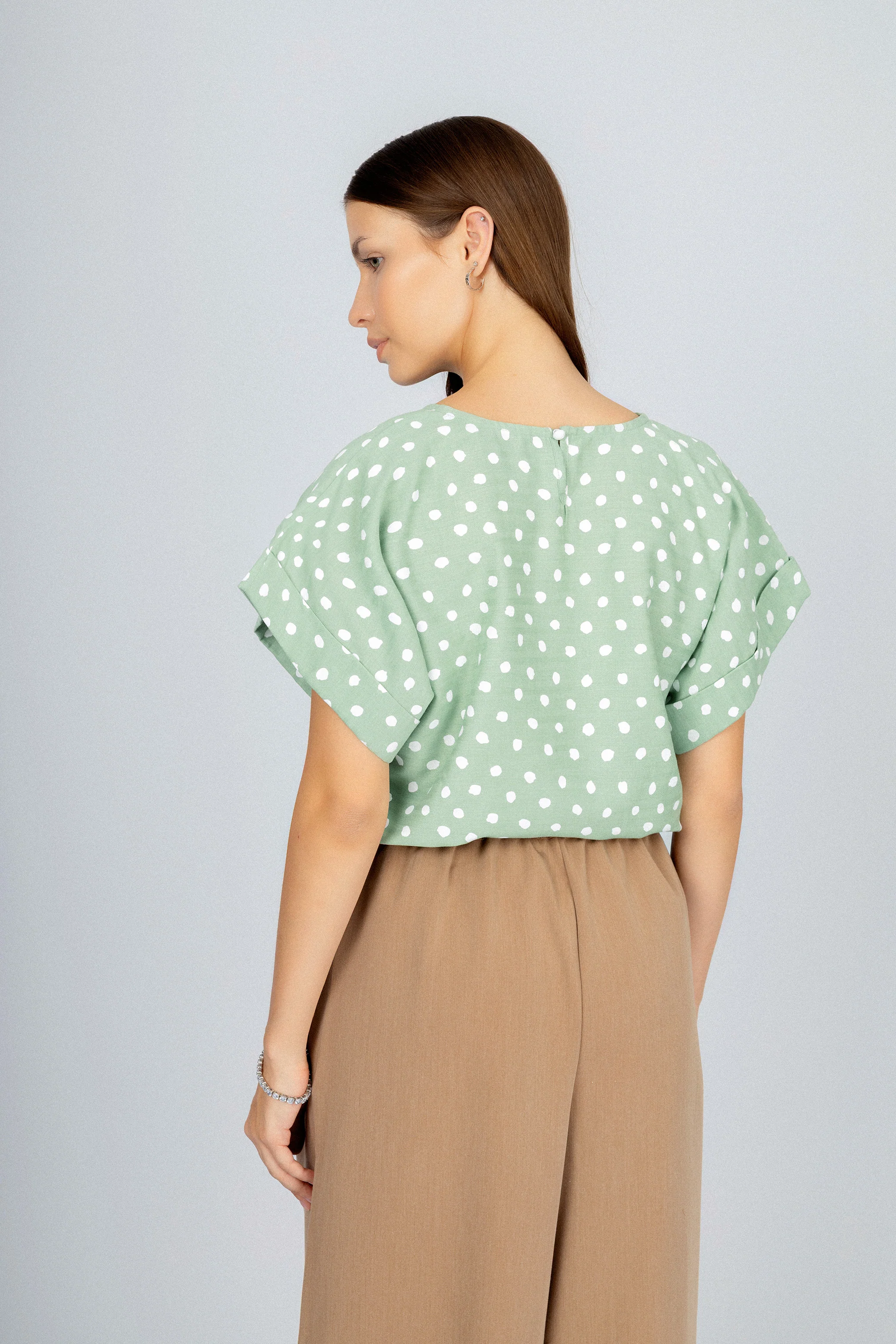 Pistachio Round Neck Dotted Blouse - Image 4