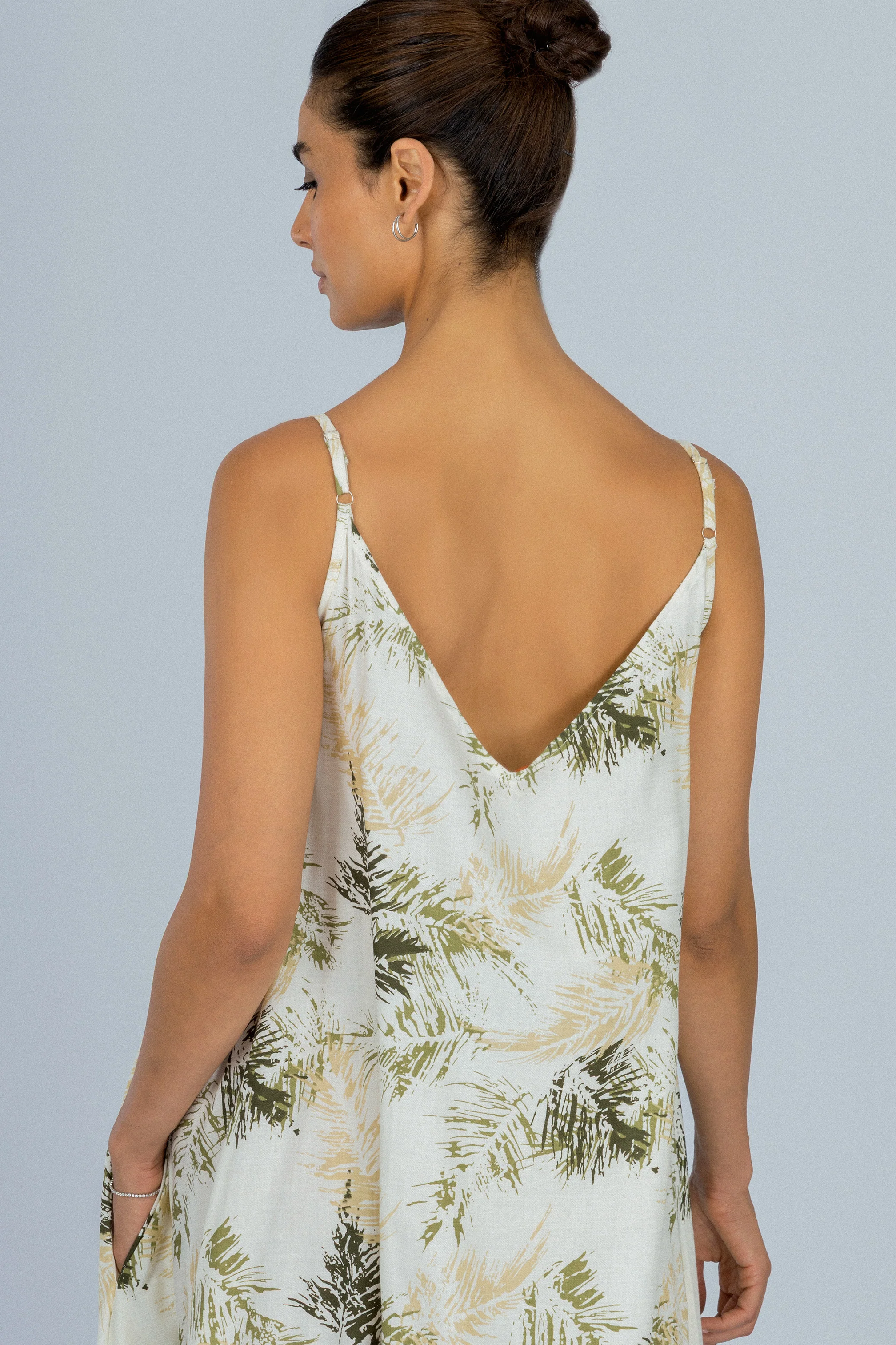 Printed Dark Green Twill Long Casual Dress - Image 4